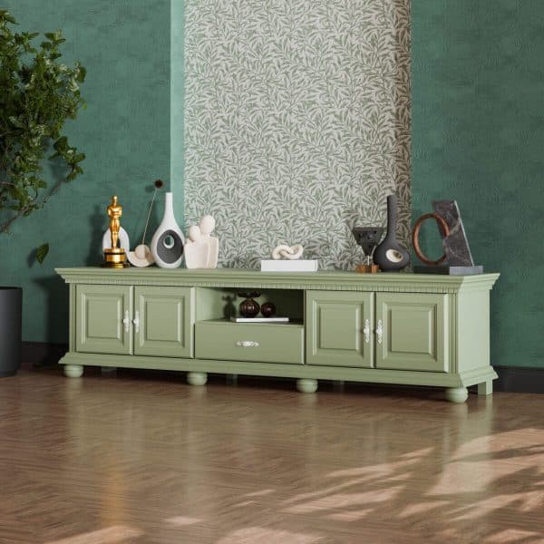 Meuble TV Fjord 220 cm en bois massif, couleur sauge
