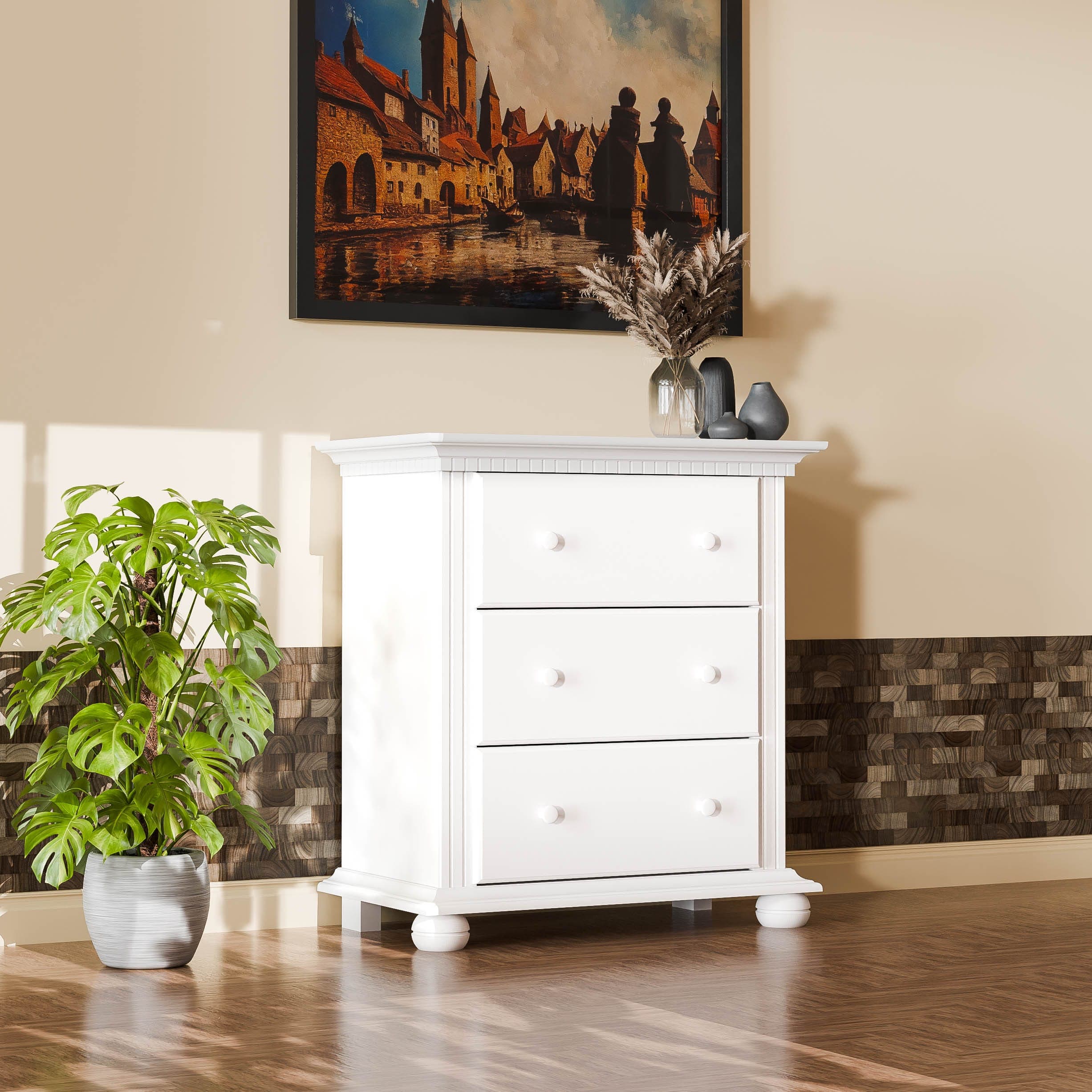 Commode en bois massif « Fjord » avec 3 tiroirs spacieux