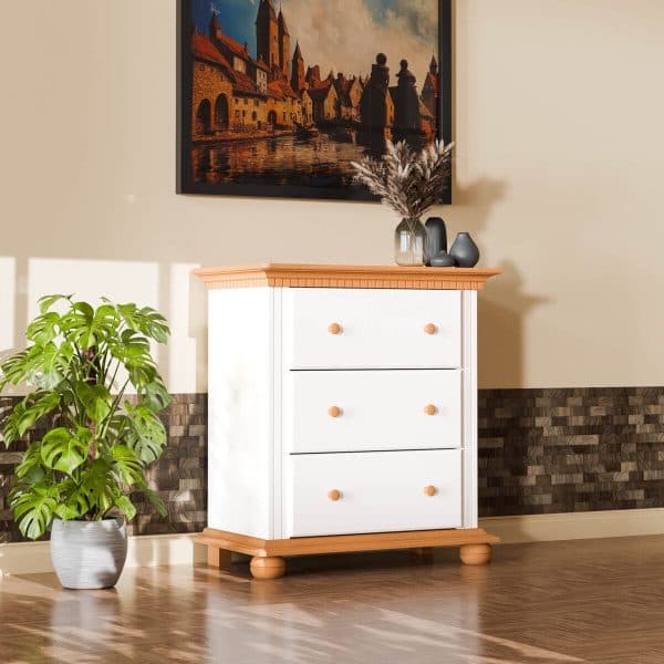 Commode en bois massif « Fjord » avec 3 tiroirs spacieux