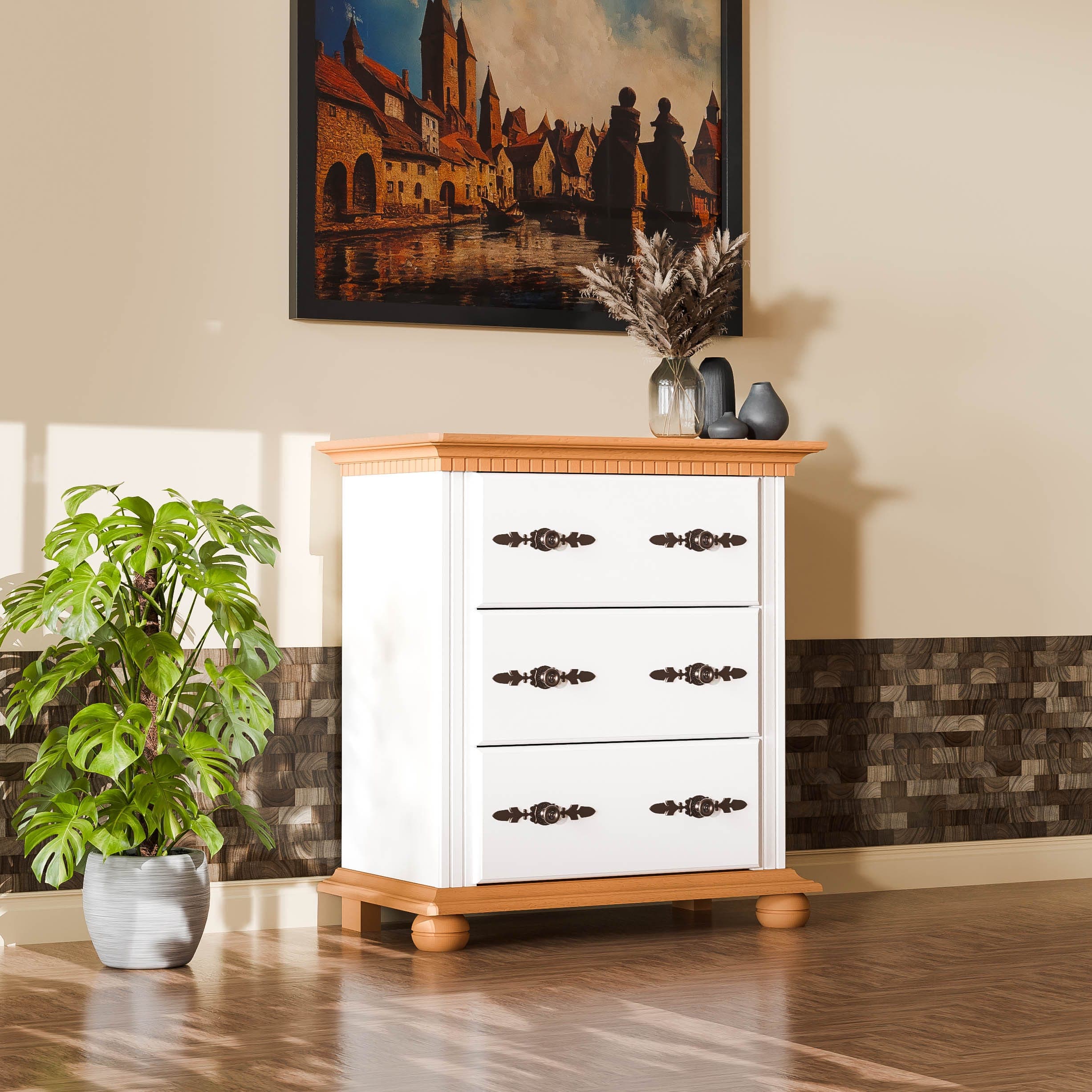 Commode en bois massif « Fjord » avec 3 tiroirs spacieux