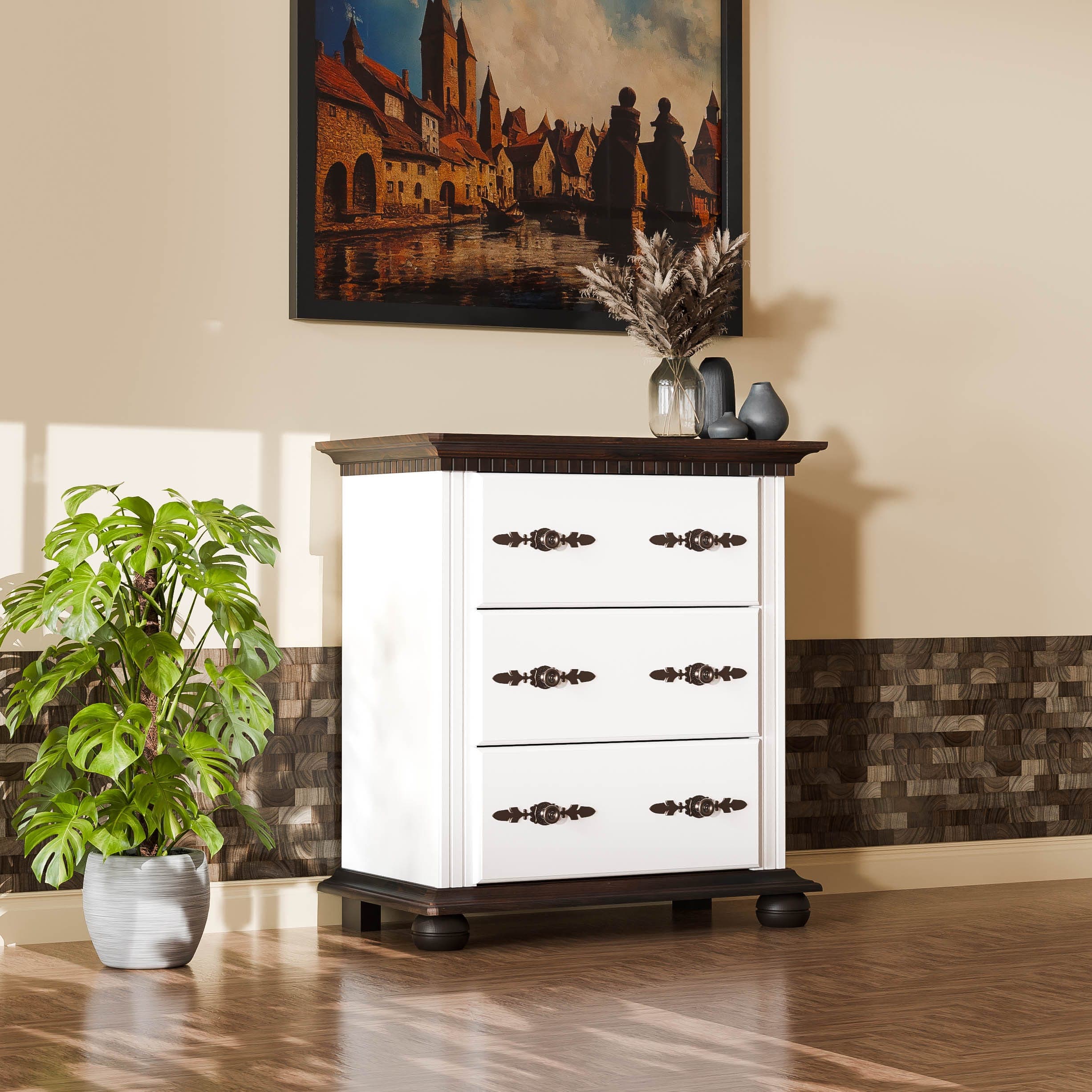 Commode en bois massif « Fjord » avec 3 tiroirs spacieux