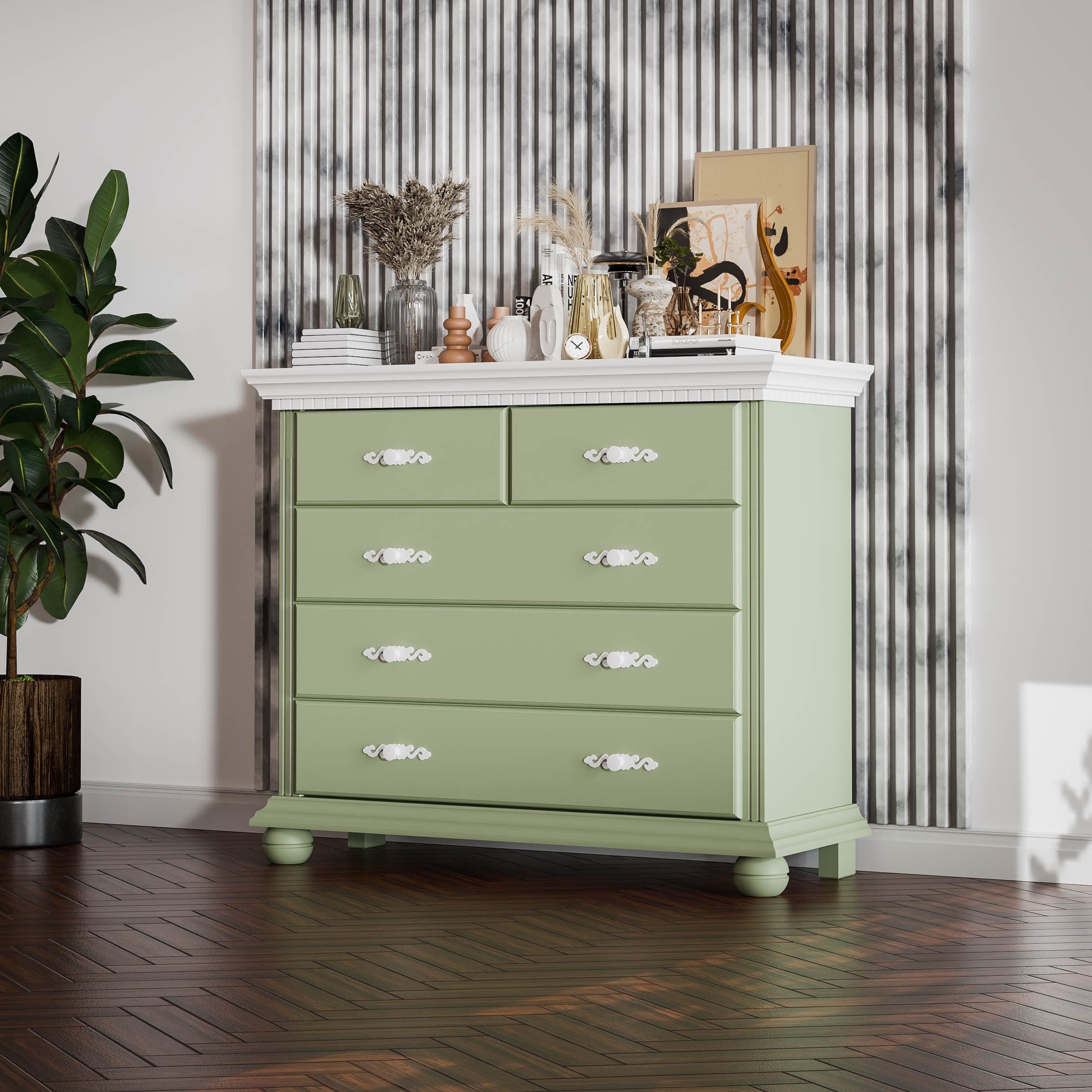 Commode en bois massif « Fjord Salbei » à 5 tiroirs