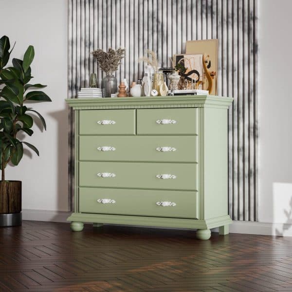 Commode en bois massif « Fjord Salbei » à 5 tiroirs