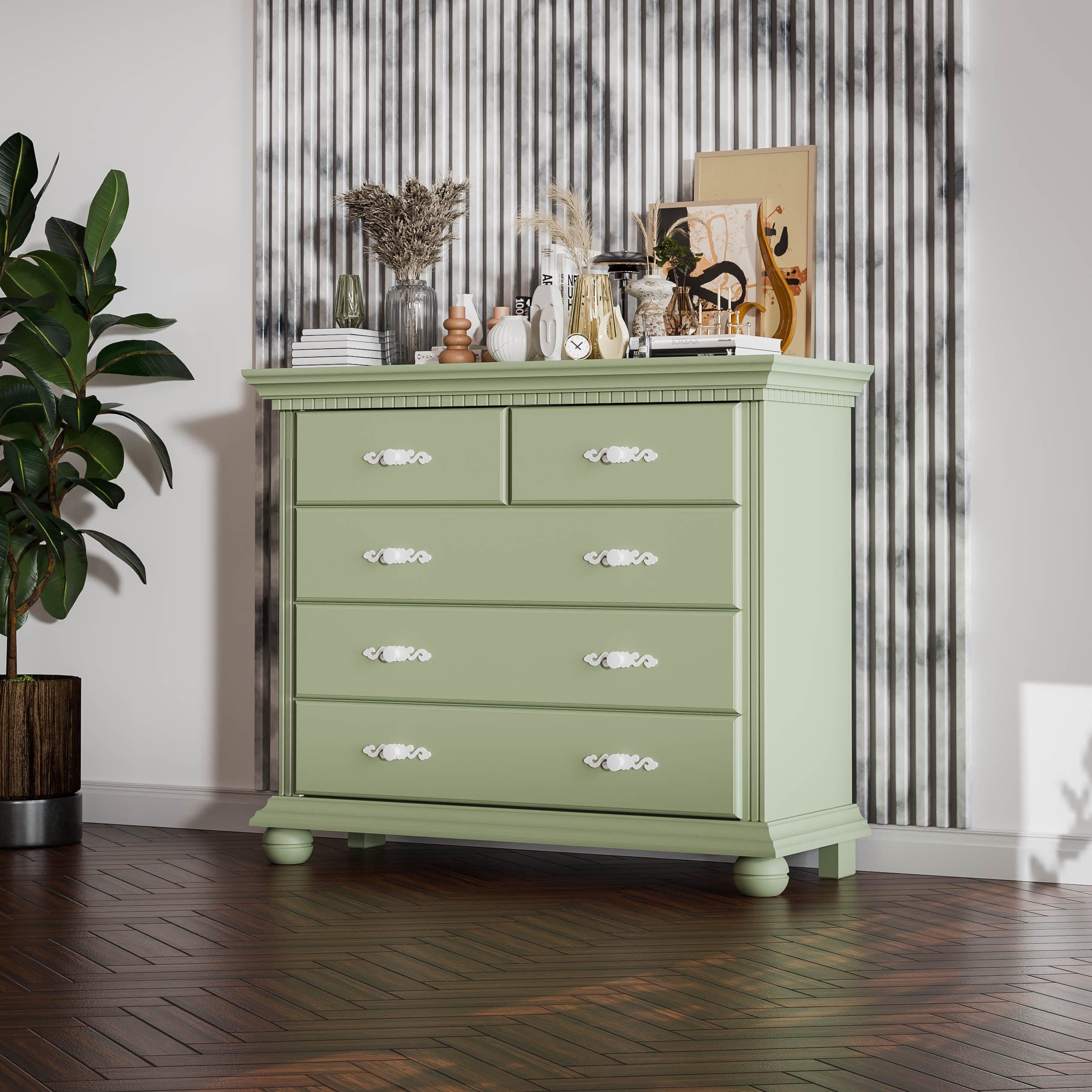 Commode en bois massif « Fjord Salbei » à 5 tiroirs