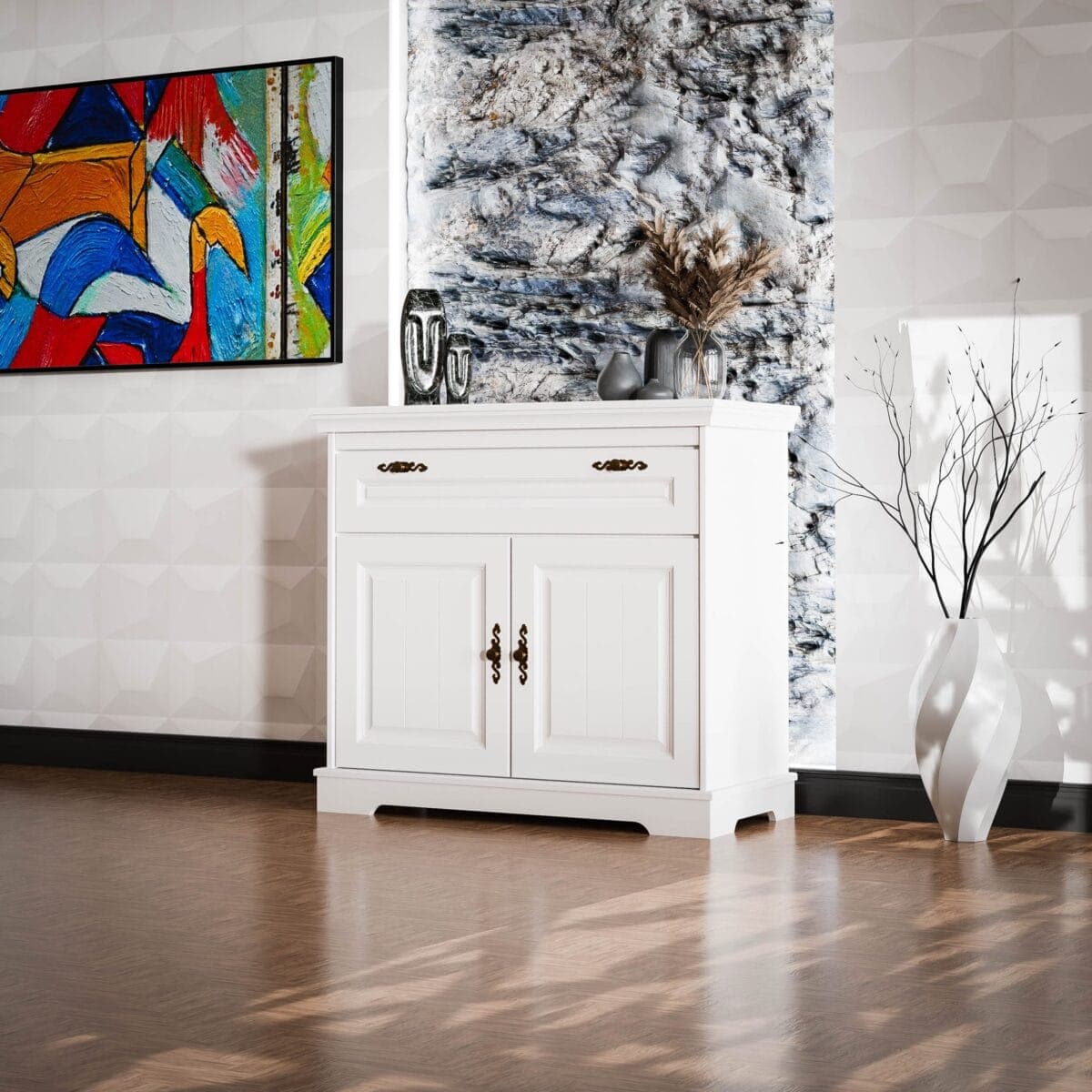 Commode Linnea à 2 portes et 1 tiroir, en bois massif