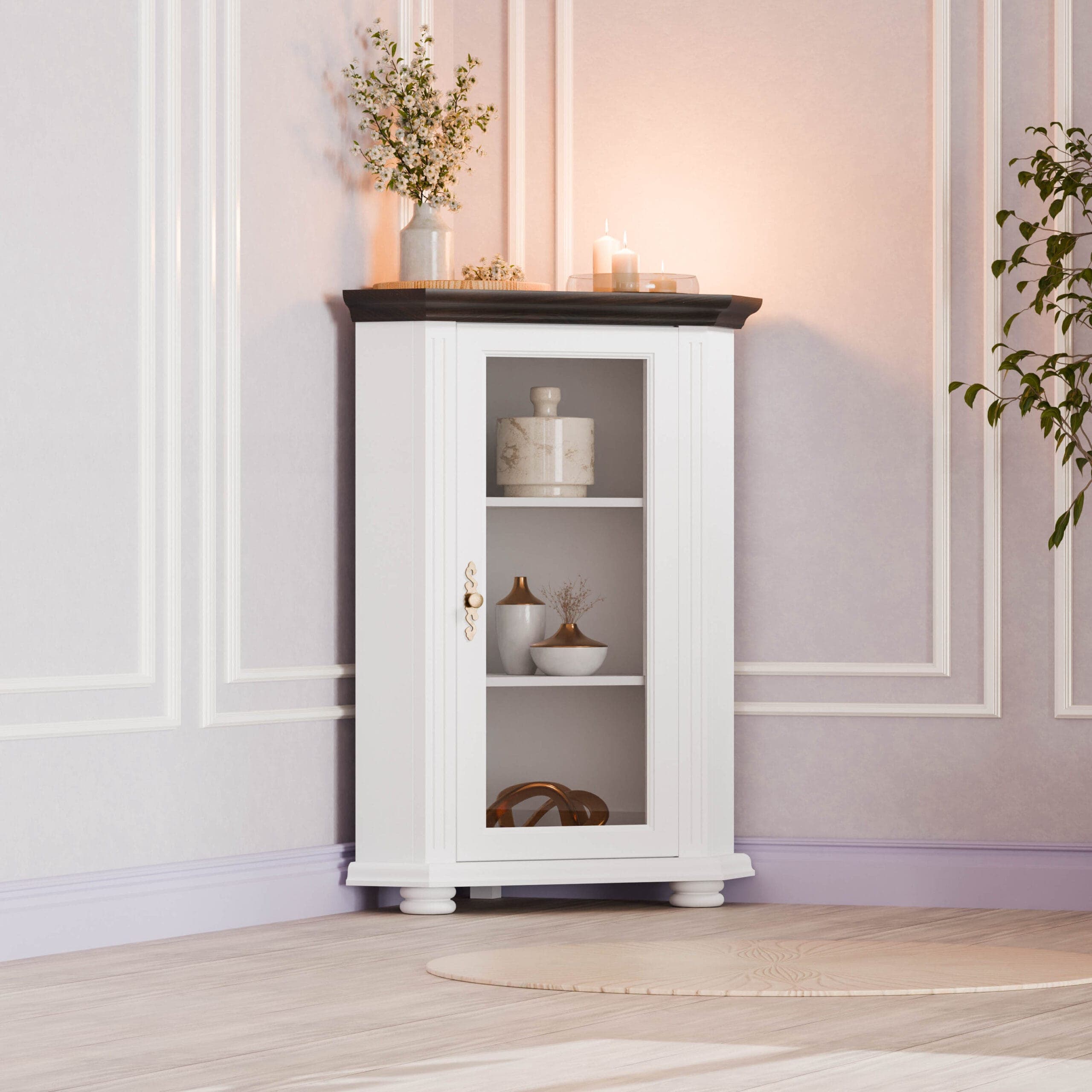 Commode d'angle avec vitrine « Skagen » en bois de sapin massif