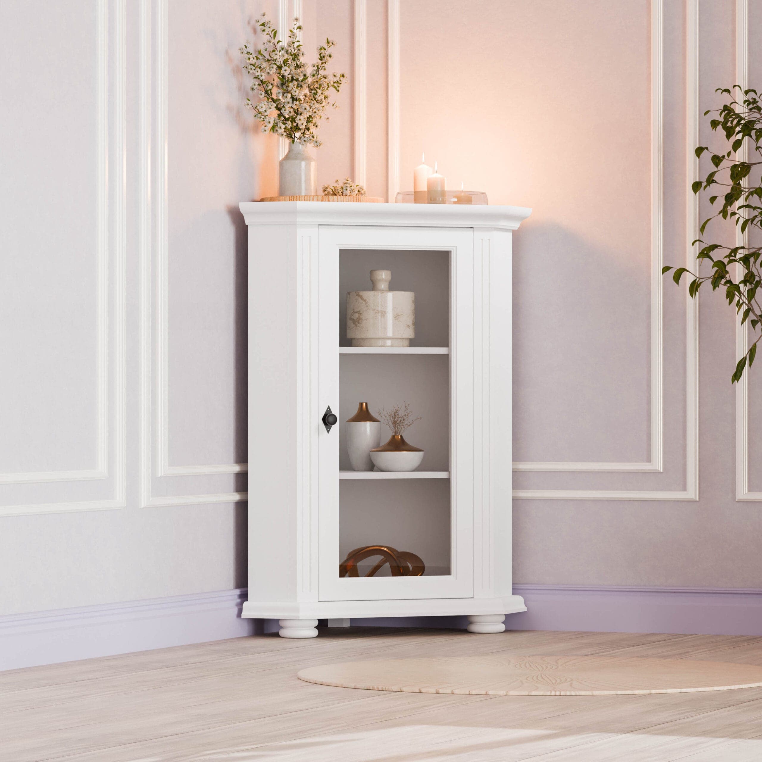 Commode d'angle avec vitrine « Skagen » en bois de sapin massif