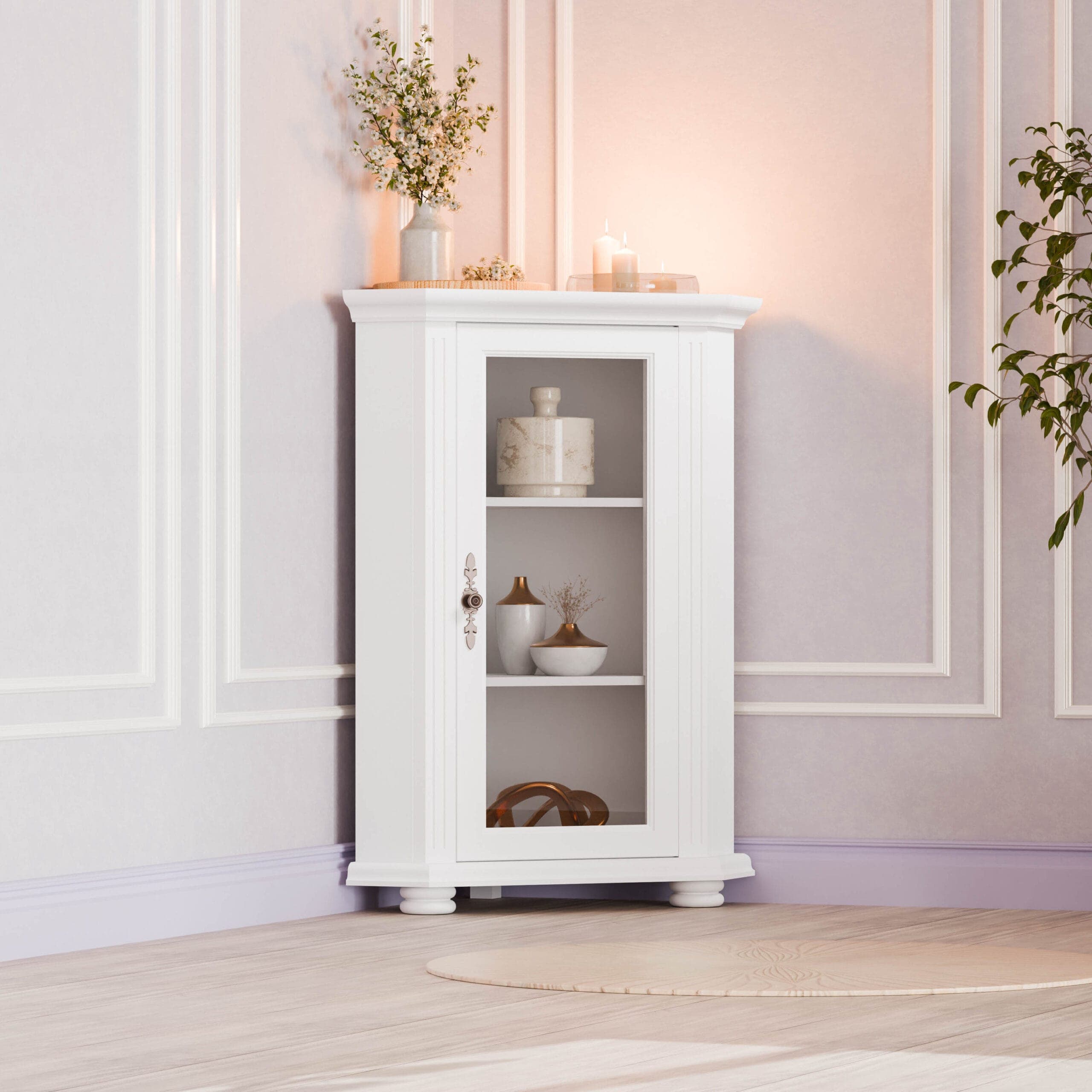 Commode d'angle avec vitrine « Skagen » en bois de sapin massif