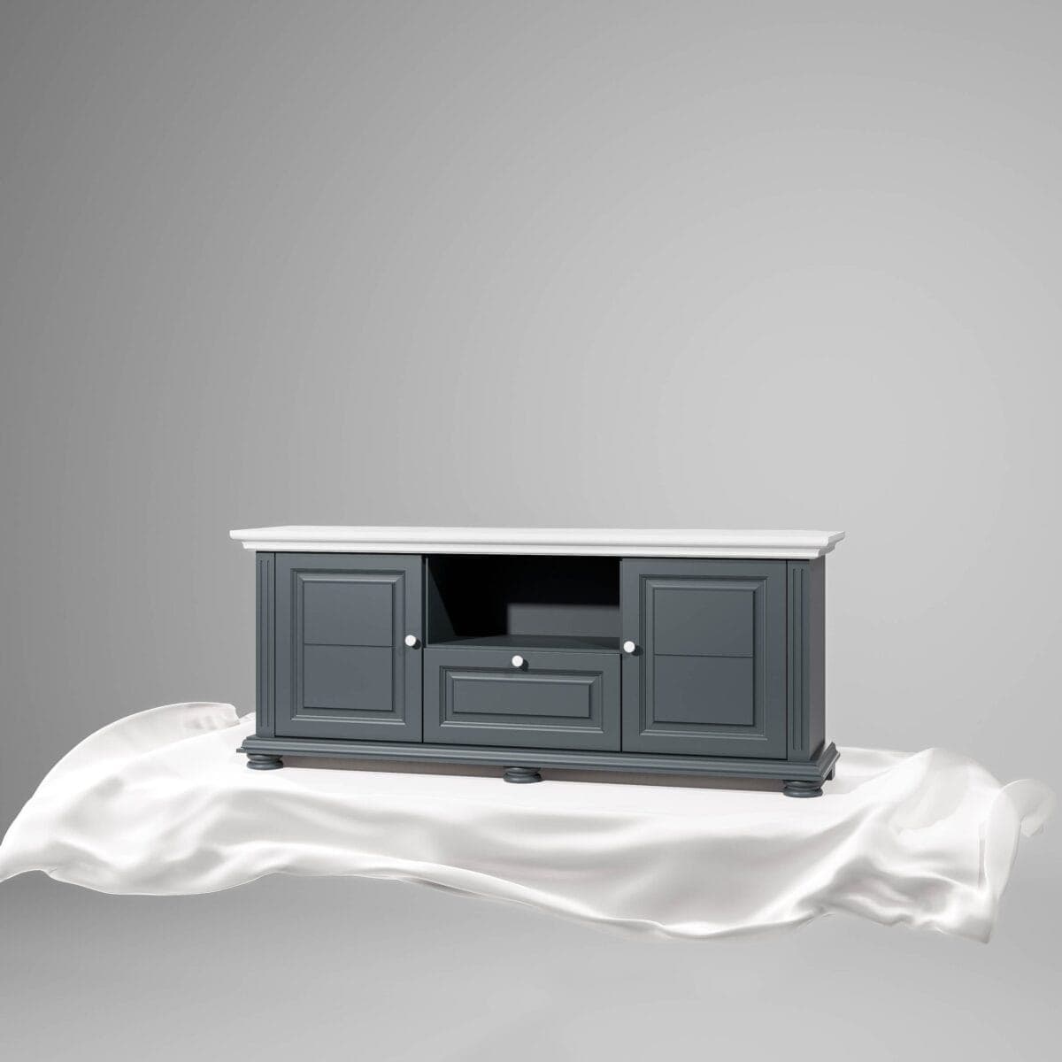 Meuble TV Skagen 160 cm en bois massif, anthracite