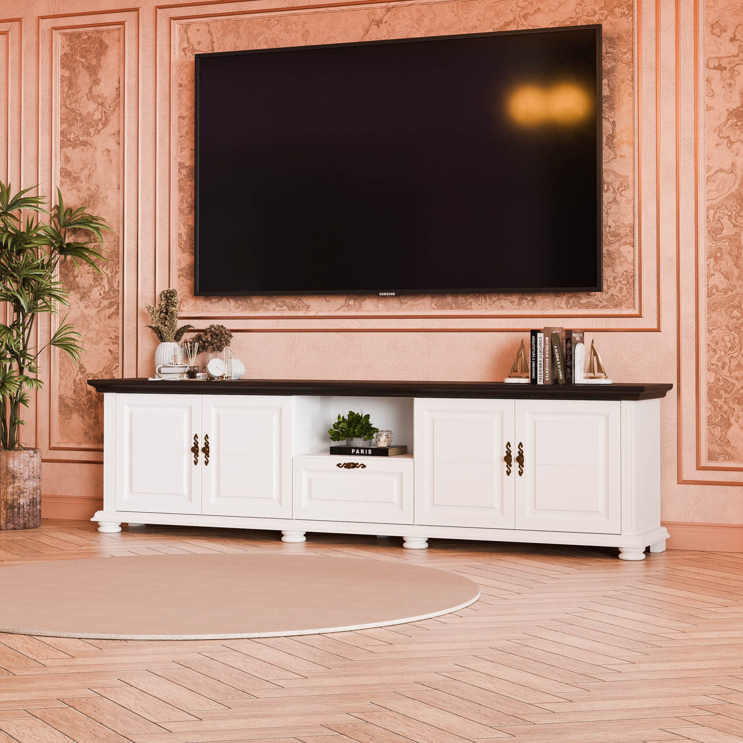 Meuble TV en bois massif « Skagen » 220 cm à 2 portes