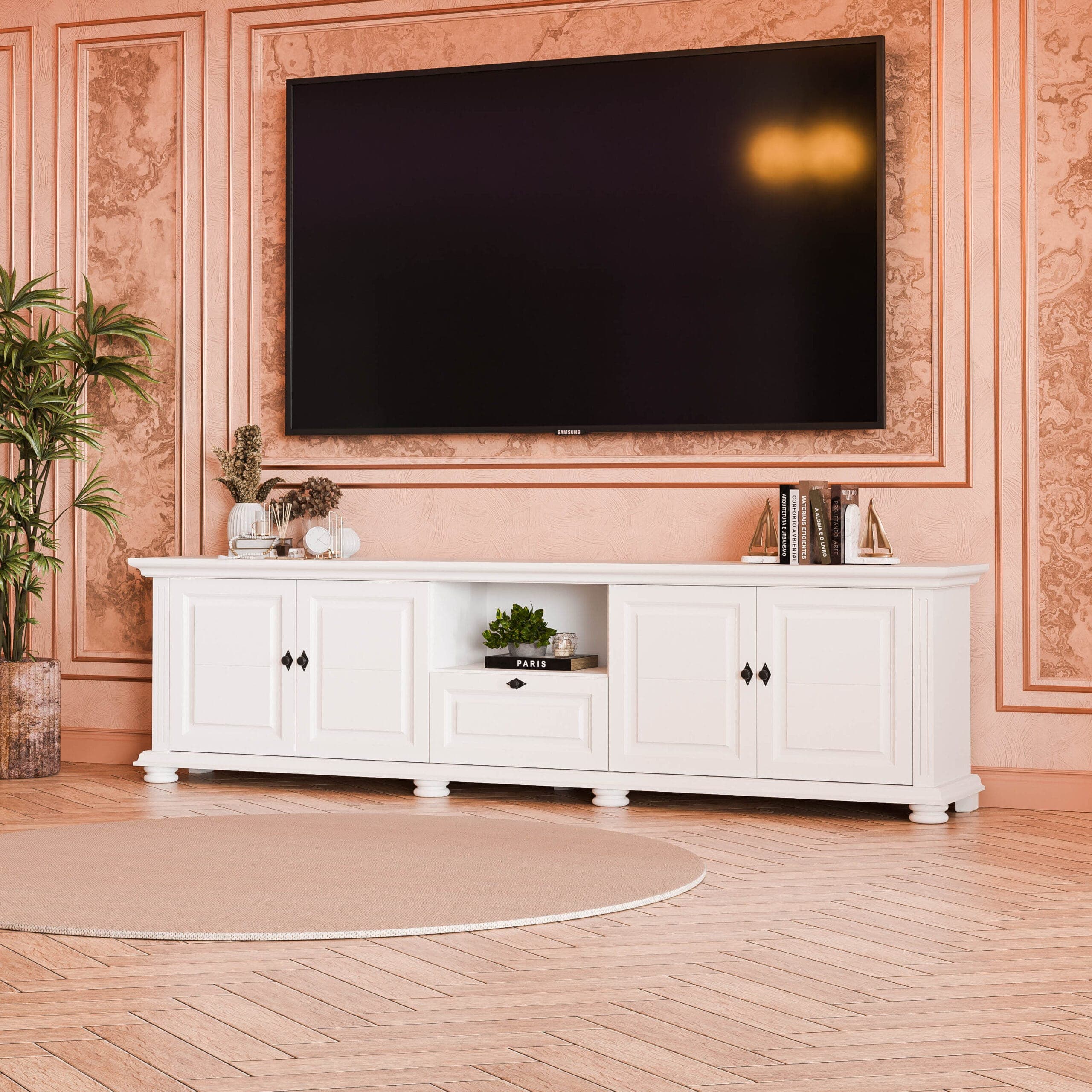 Meuble TV en bois massif « Skagen » 220 cm à 2 portes