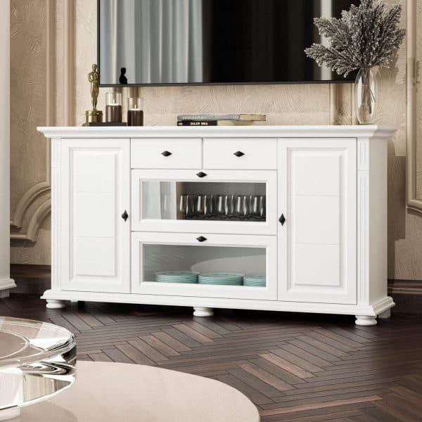 Commode en bois massif Skagen, couleur blanc beurre, pour le salon