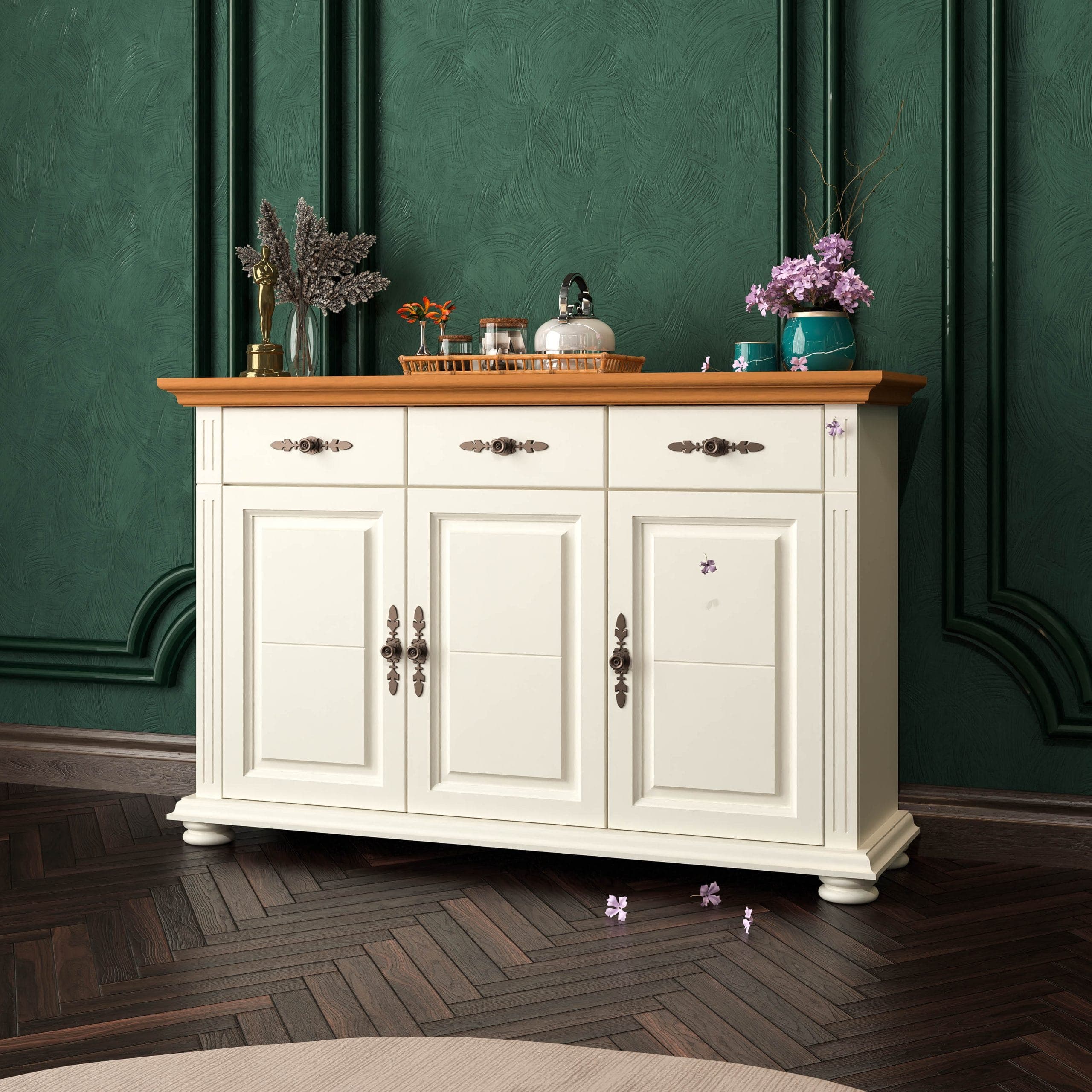 Commode Skagen à 3 portes et 3 tiroirs, couleur vanille