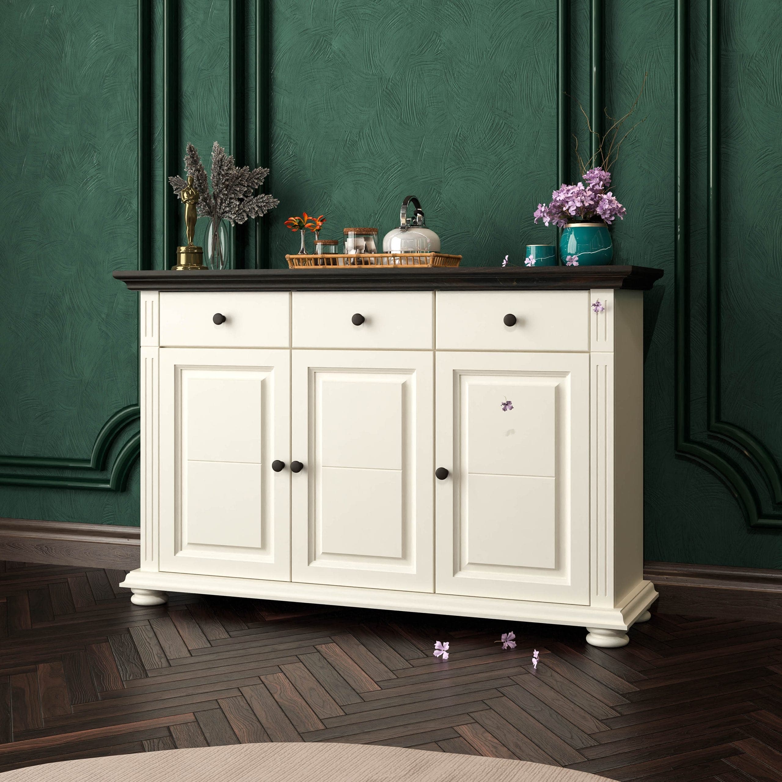 Commode Skagen à 3 portes et 3 tiroirs, couleur vanille