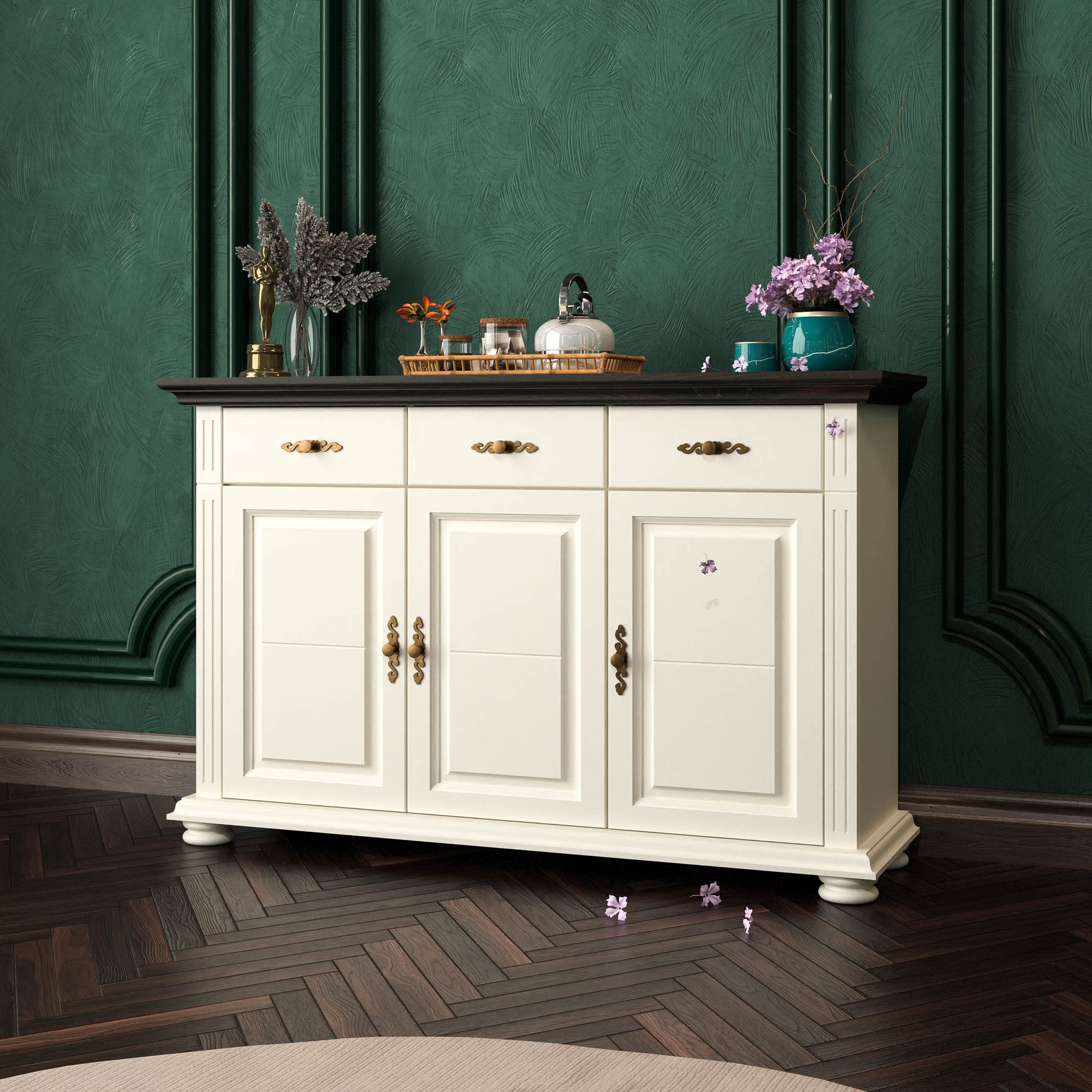 Commode Skagen à 3 portes et 3 tiroirs, couleur vanille