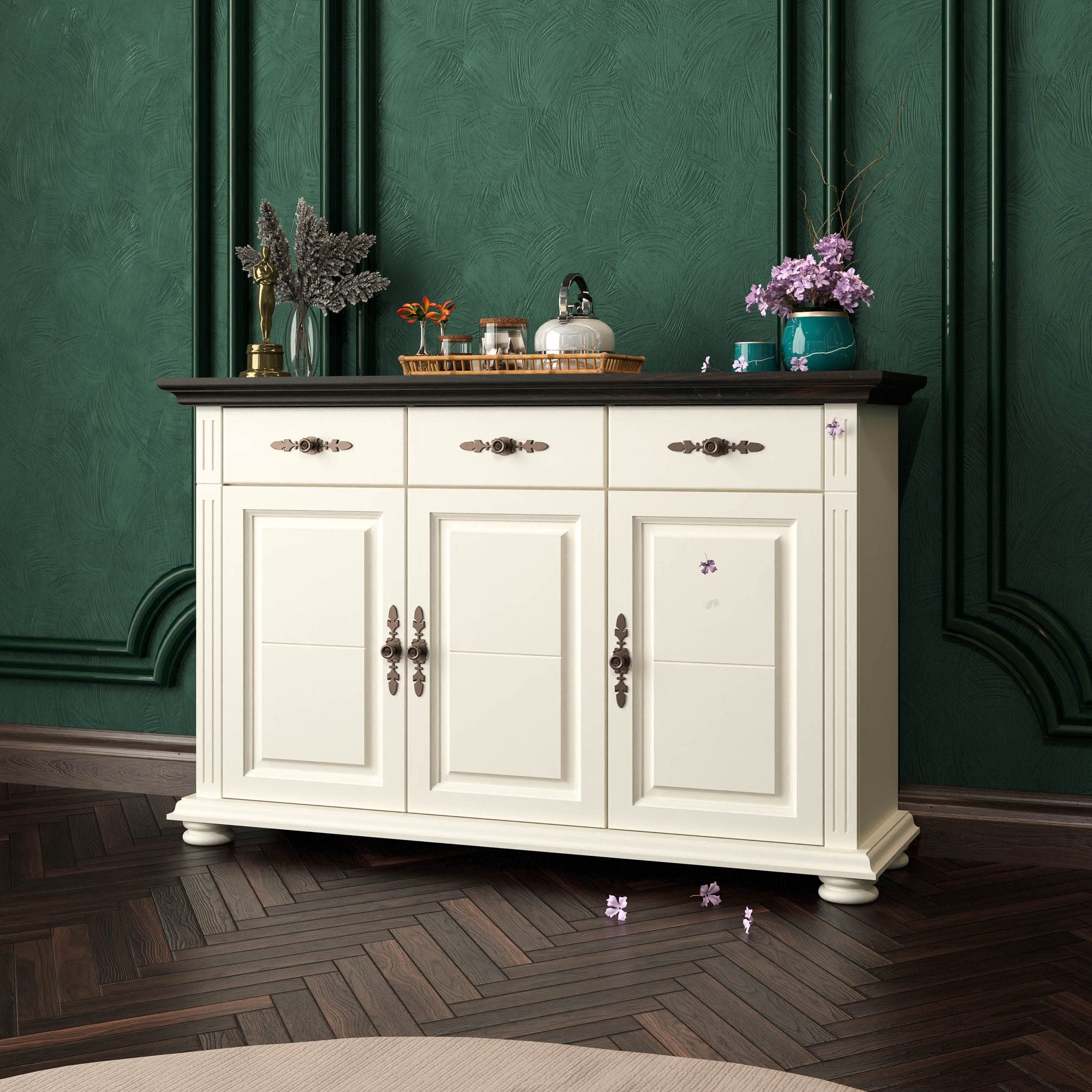 Commode Skagen à 3 portes et 3 tiroirs, couleur vanille