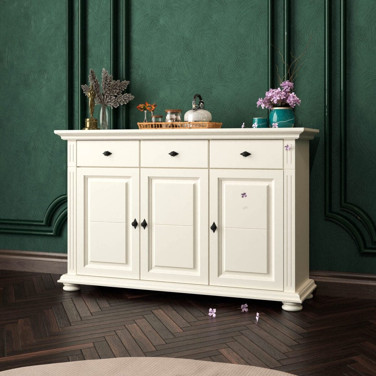 Commode Skagen à 3 portes et 3 tiroirs, couleur vanille