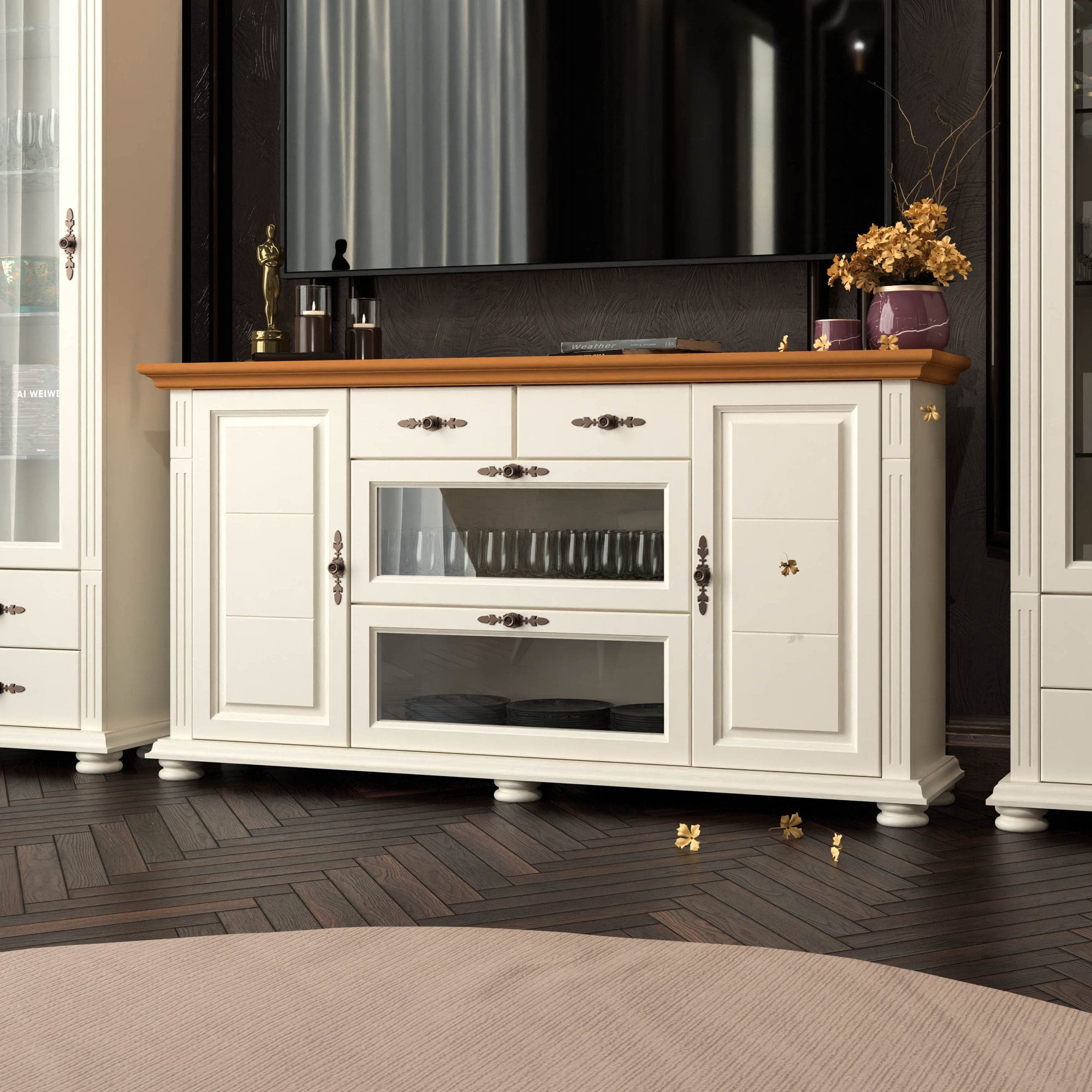 Commode Skagen avec tablette en bois massif, couleur vanille