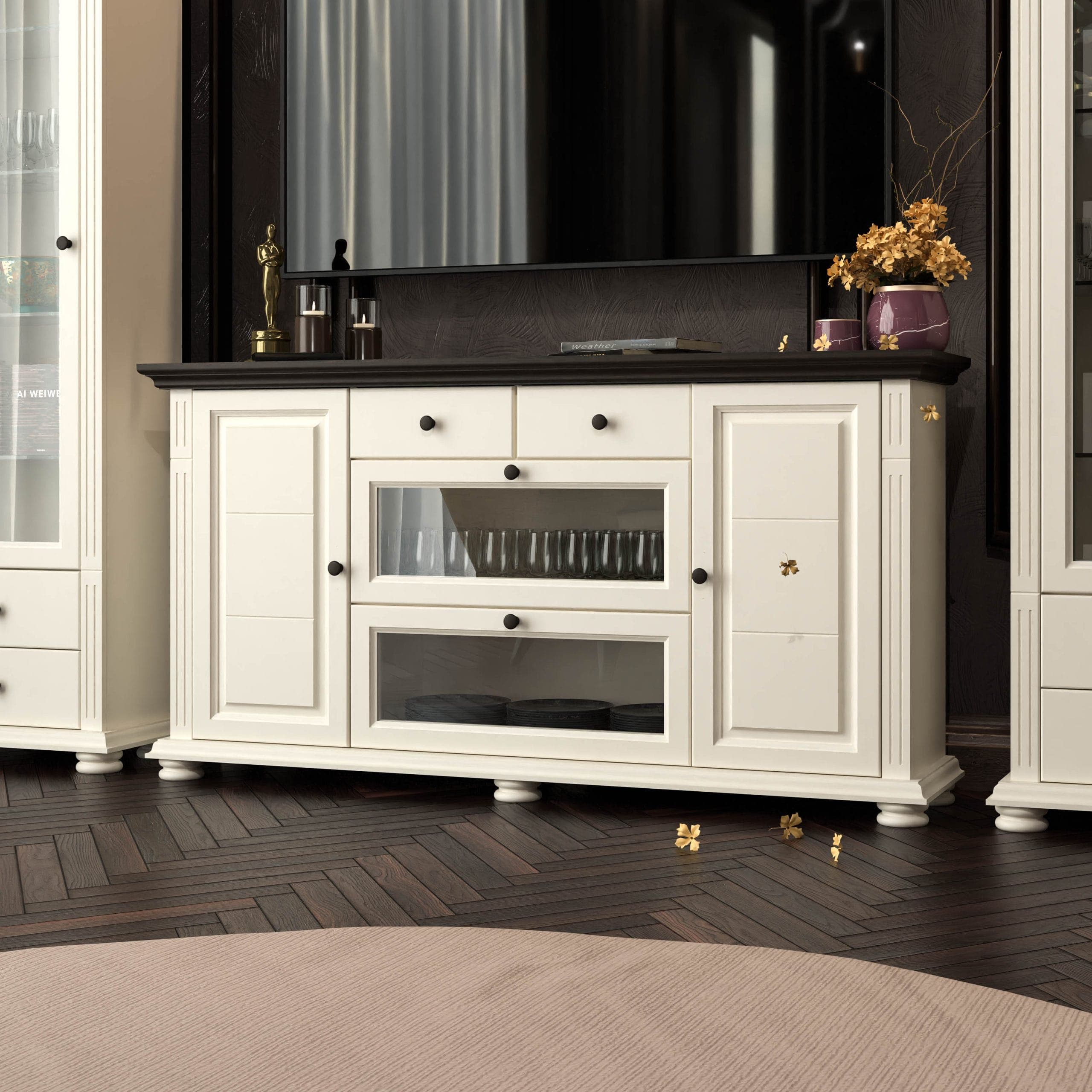 Commode Skagen avec tablette en bois massif, couleur vanille