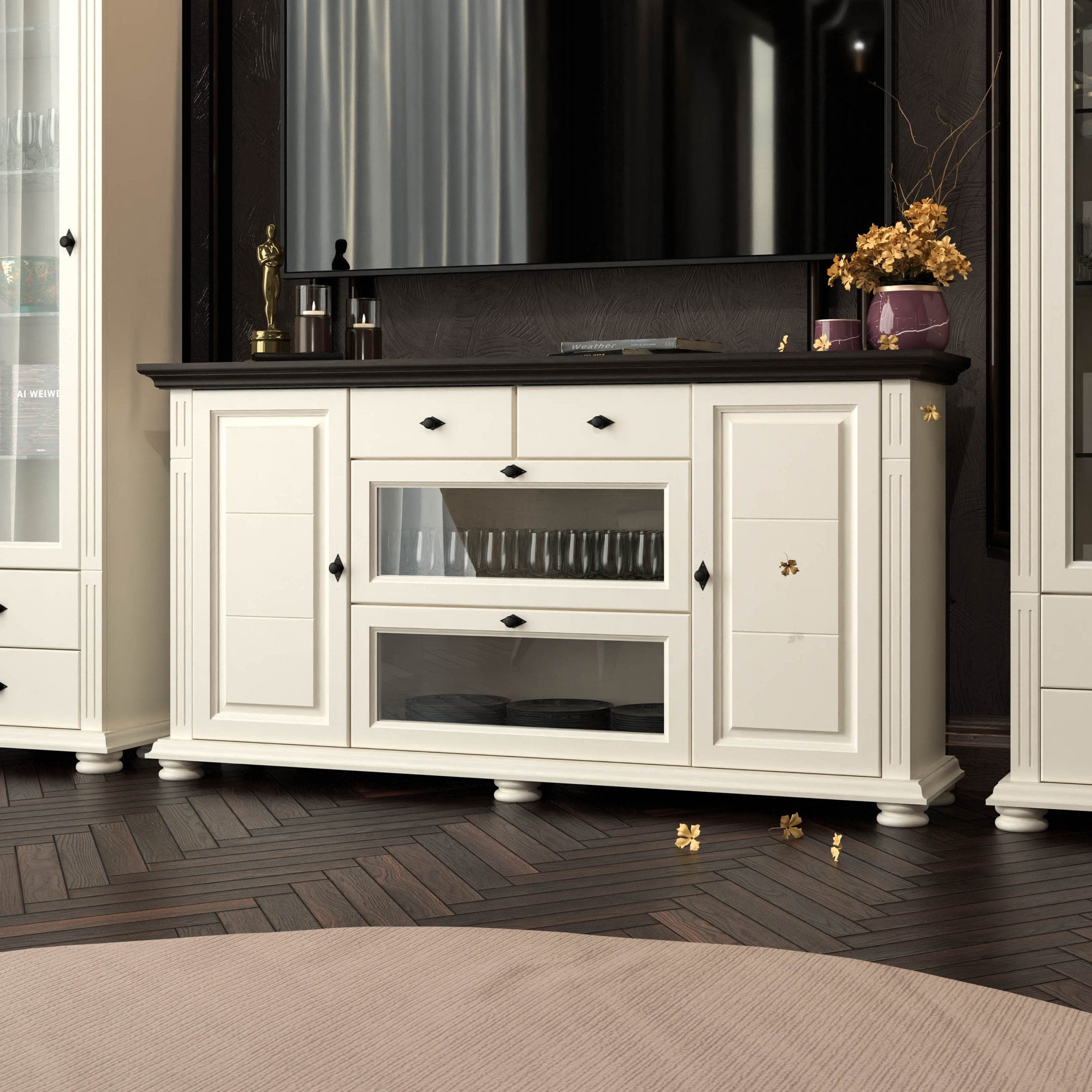 Commode Skagen avec tablette en bois massif, couleur vanille