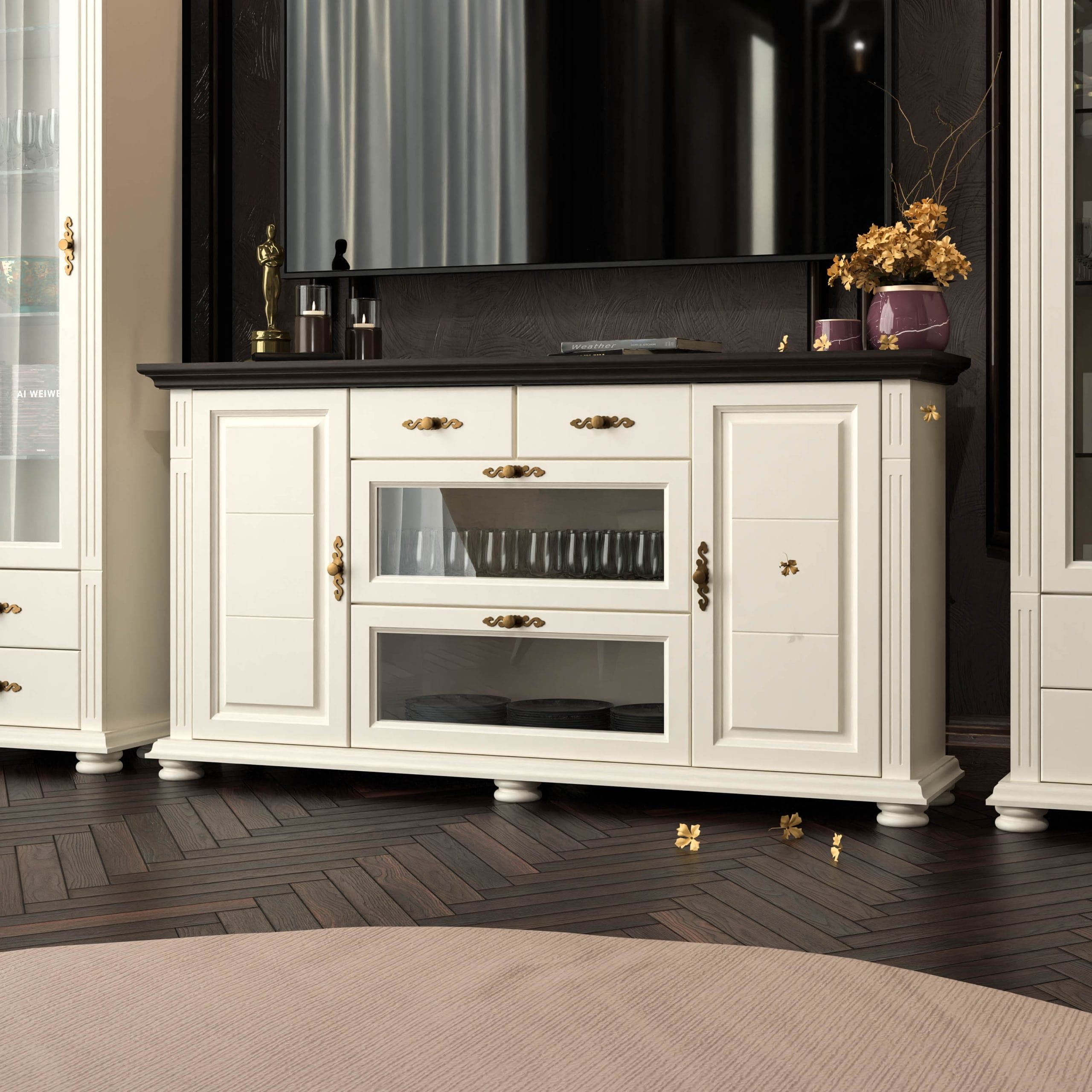 Commode Skagen avec tablette en bois massif, couleur vanille