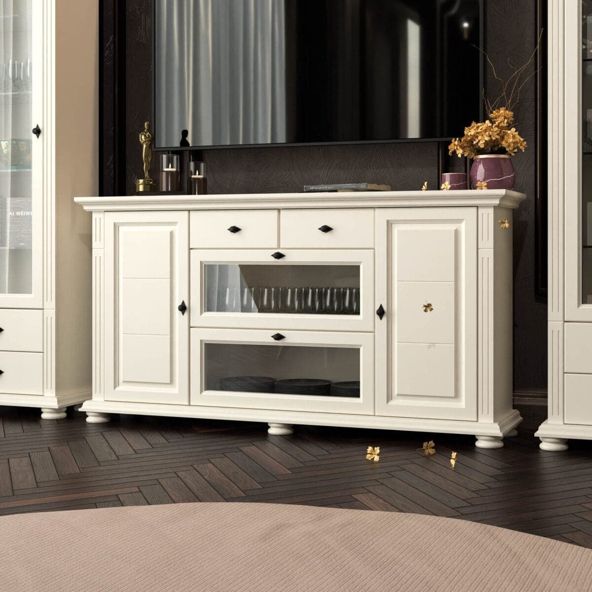 Commode Skagen avec tablette en bois massif, couleur vanille