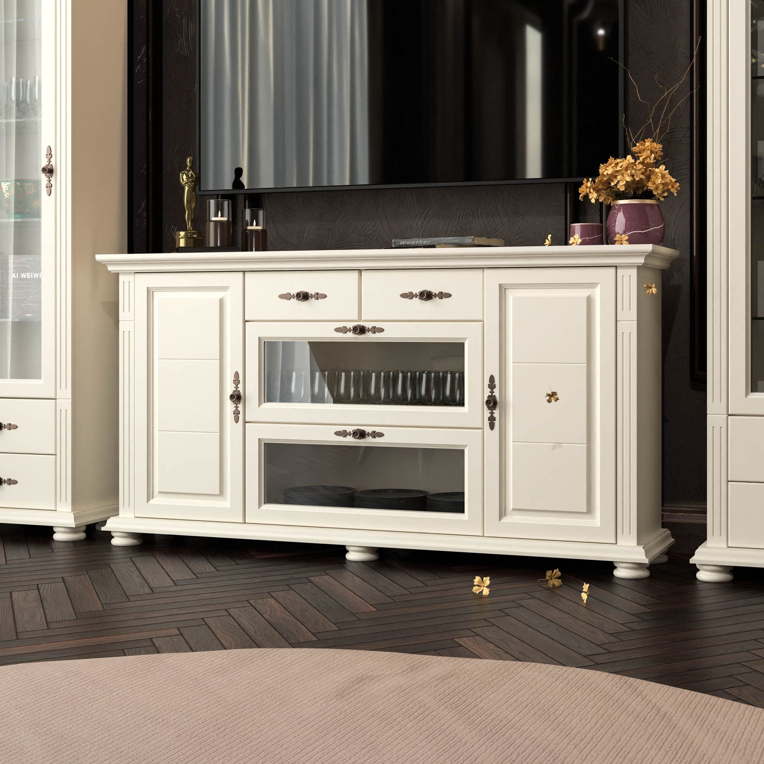Commode Skagen avec tablette en bois massif, couleur vanille