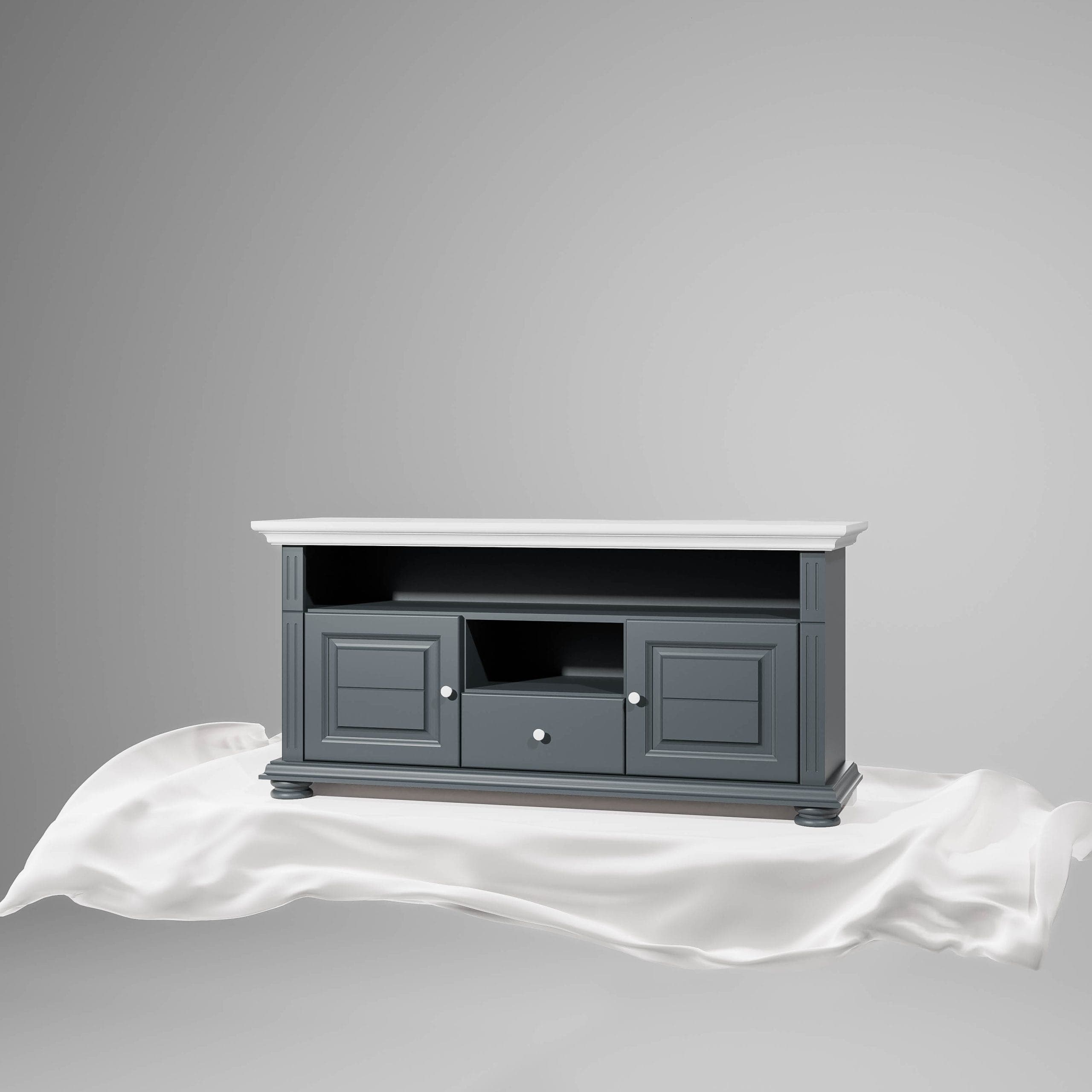 Grand meuble TV Skagen en bois massif, anthracite
