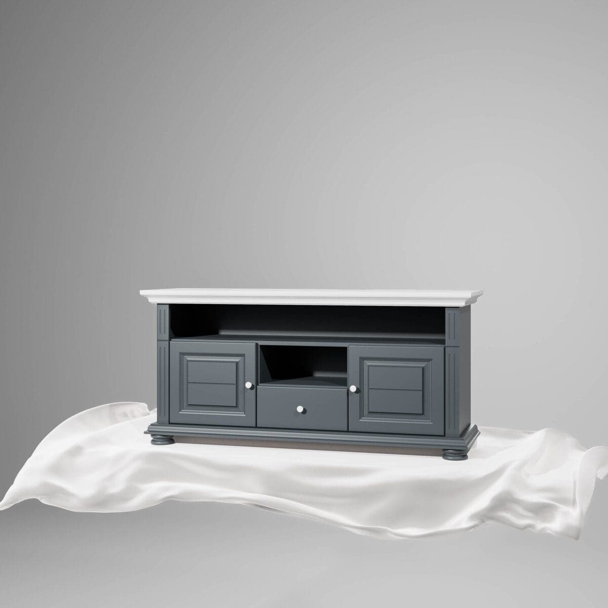 Grand meuble TV Skagen en bois massif, anthracite