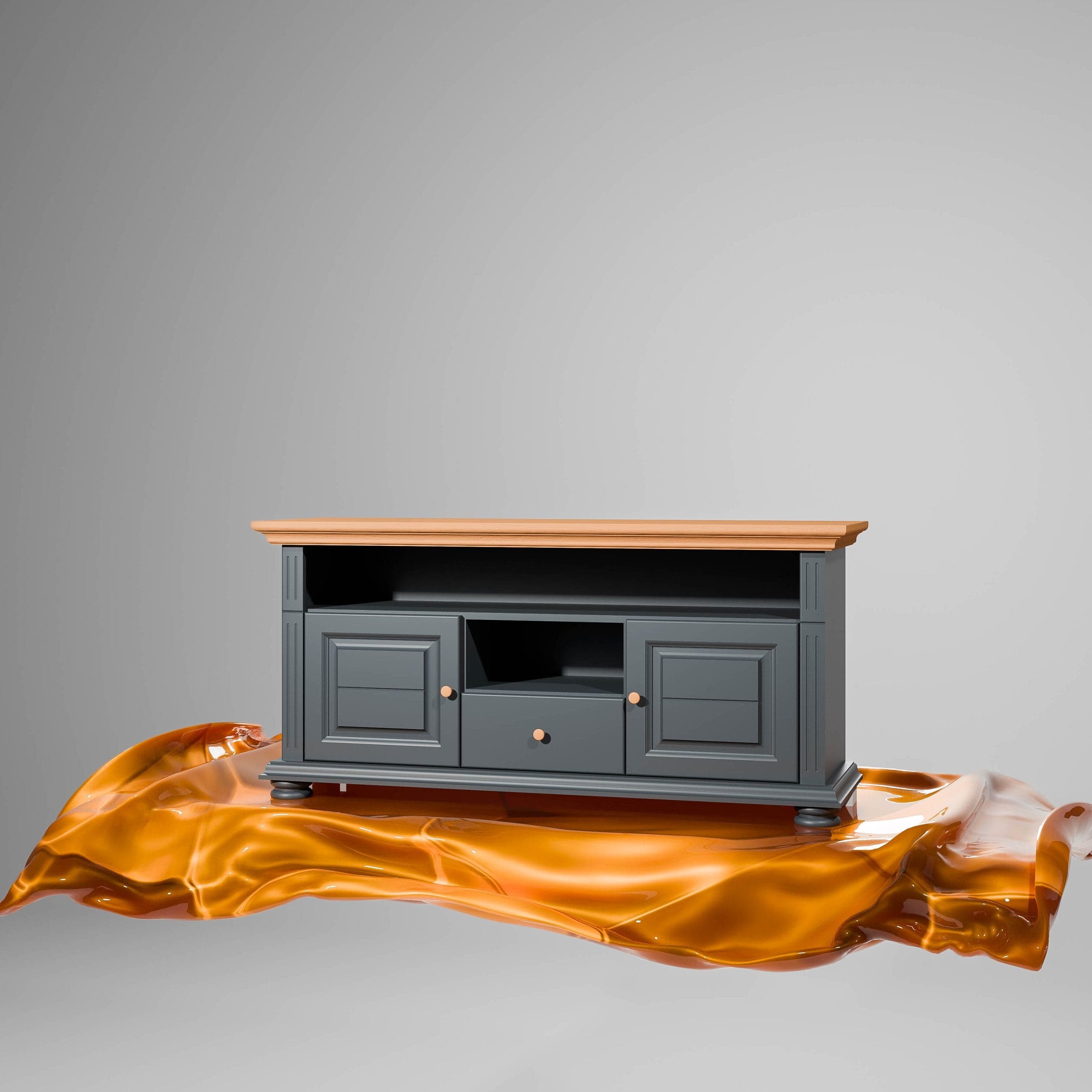 Grand meuble TV Skagen en bois massif, anthracite