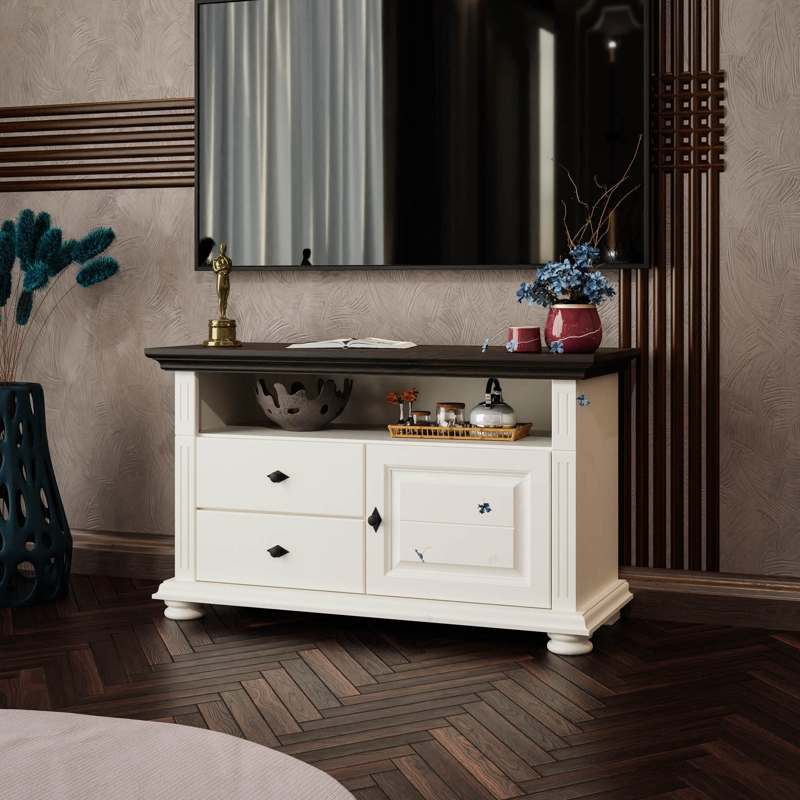 Meuble TV Skagen Petit en bois massif, couleur vanille