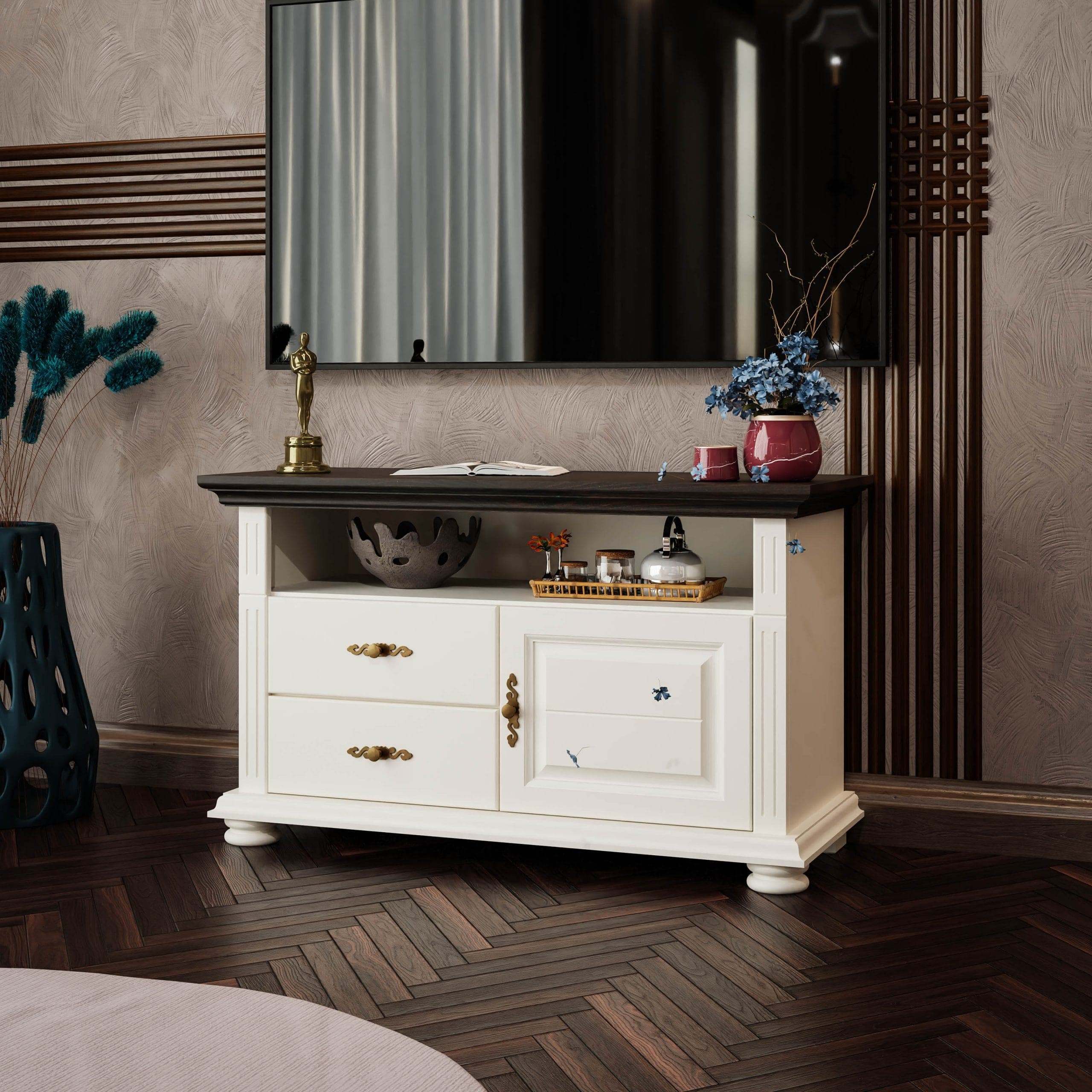 Meuble TV Skagen Petit en bois massif, couleur vanille