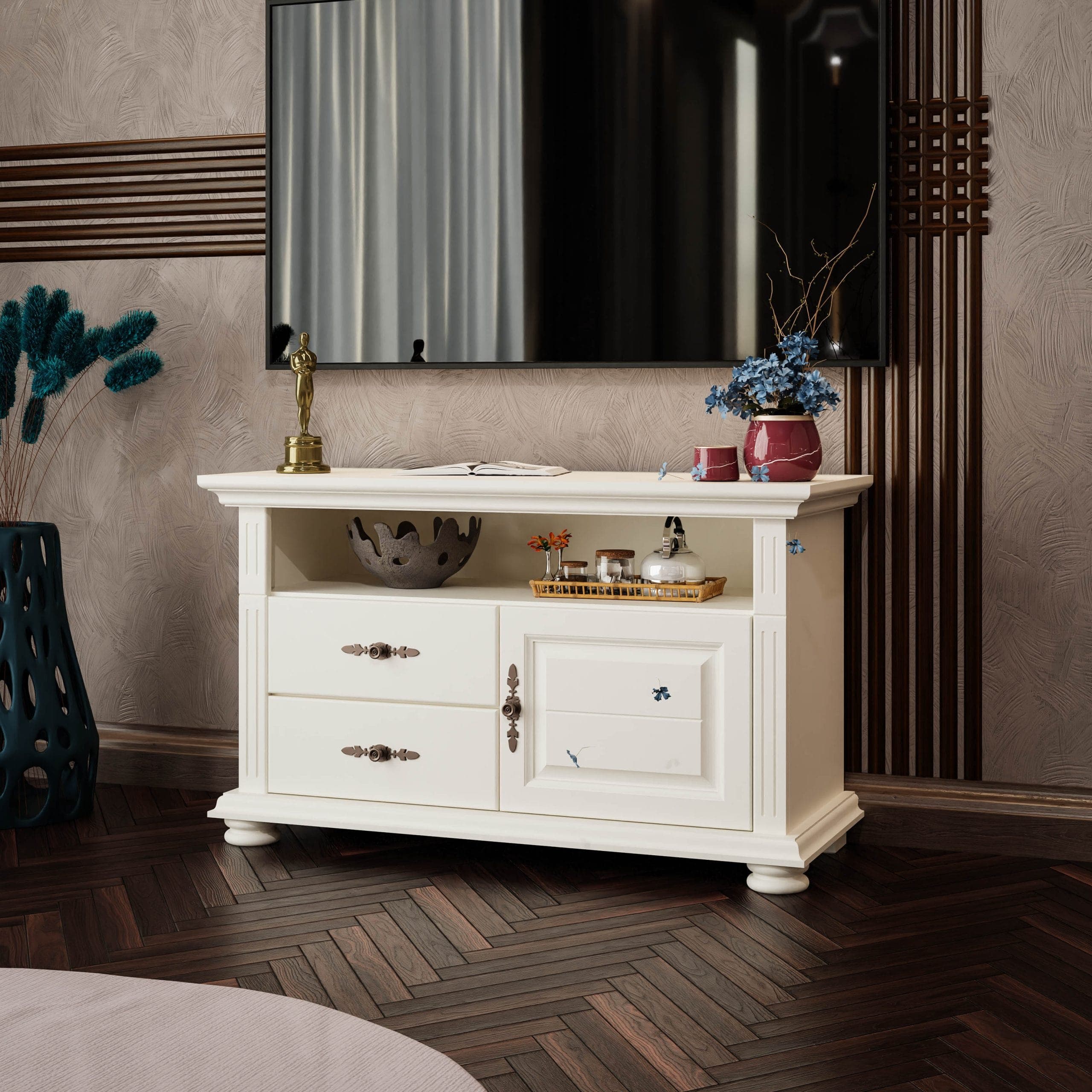 Meuble TV Skagen Petit en bois massif, couleur vanille
