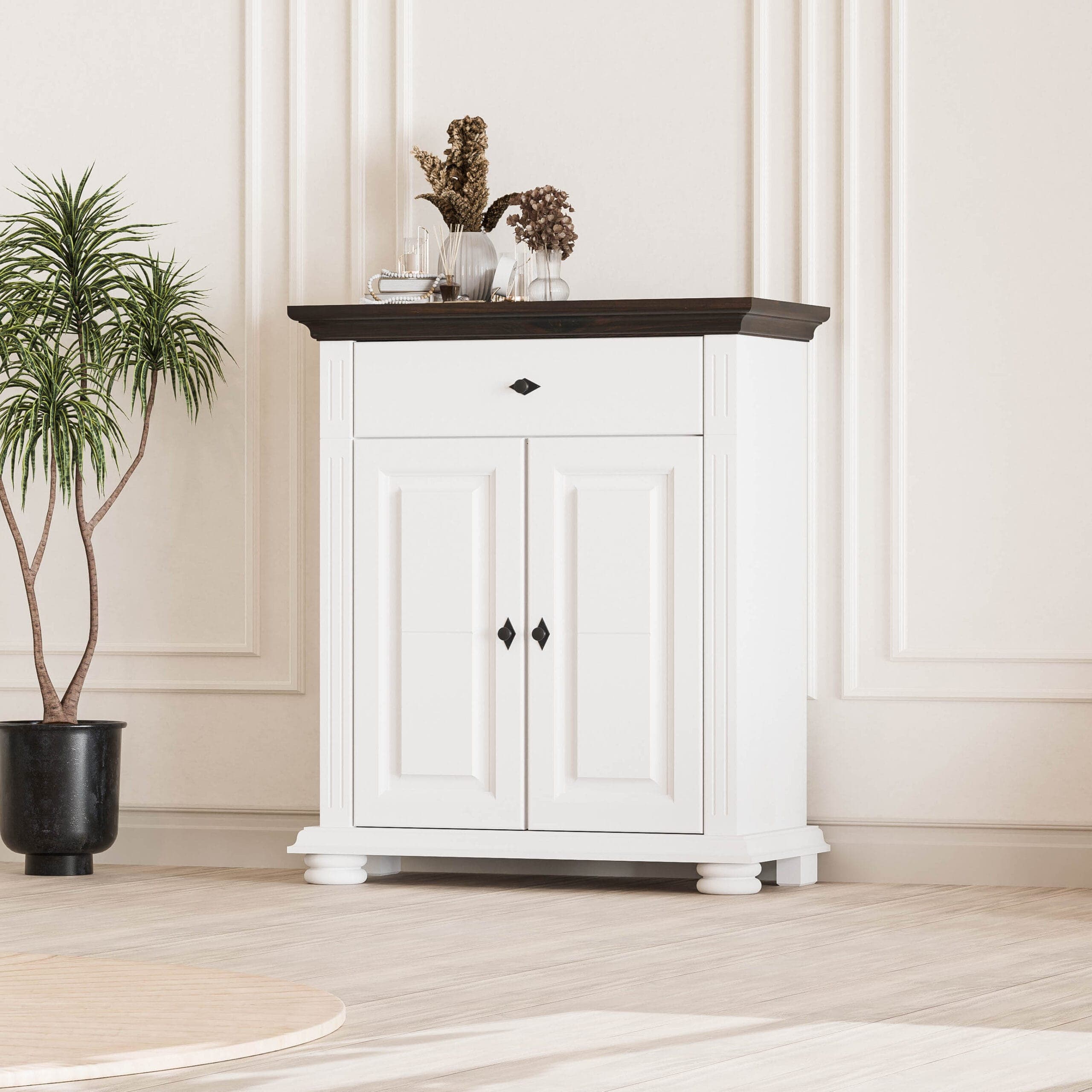 Commode en bois massif Skagen avec 2 portes et 1 tiroir