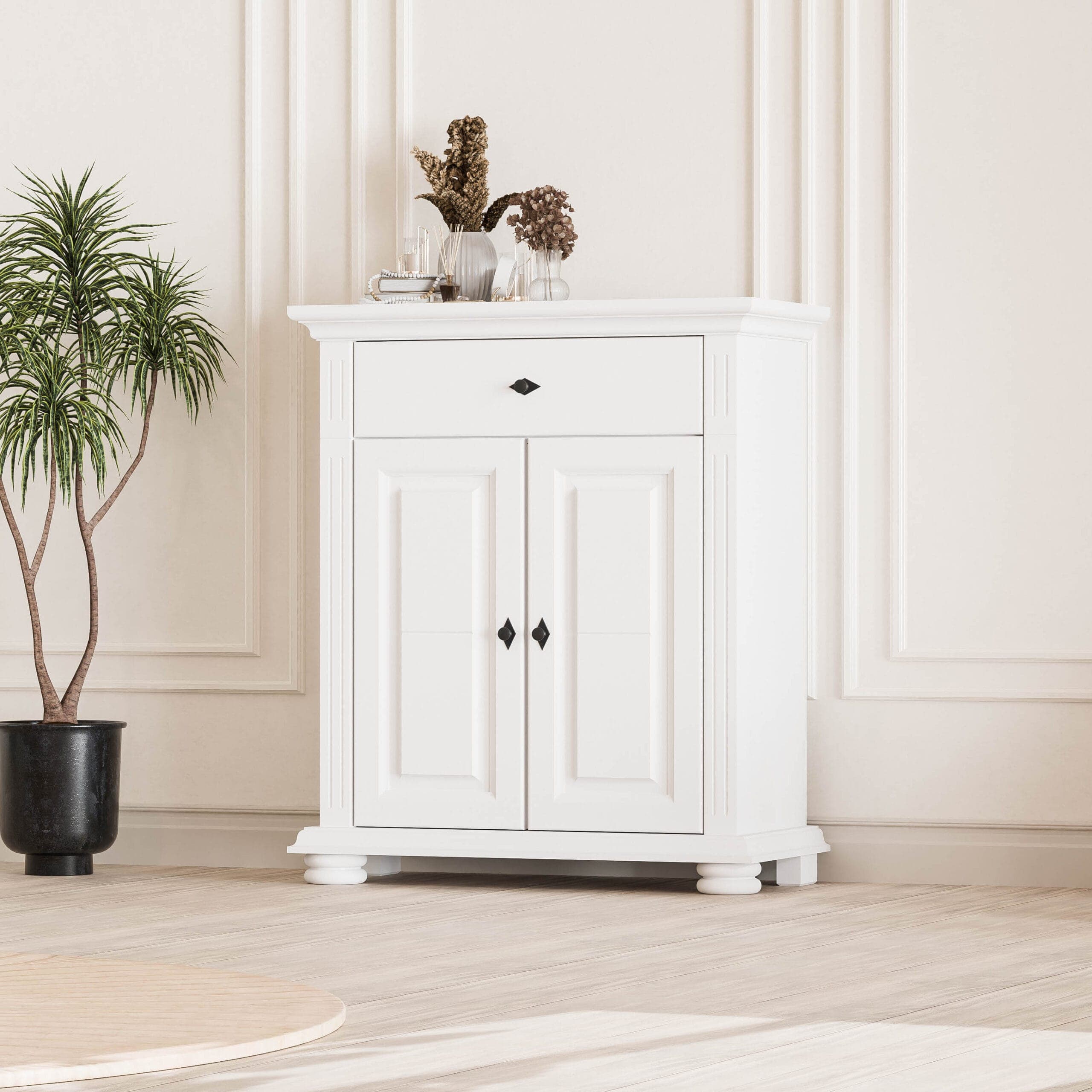 Commode en bois massif Skagen avec 2 portes et 1 tiroir
