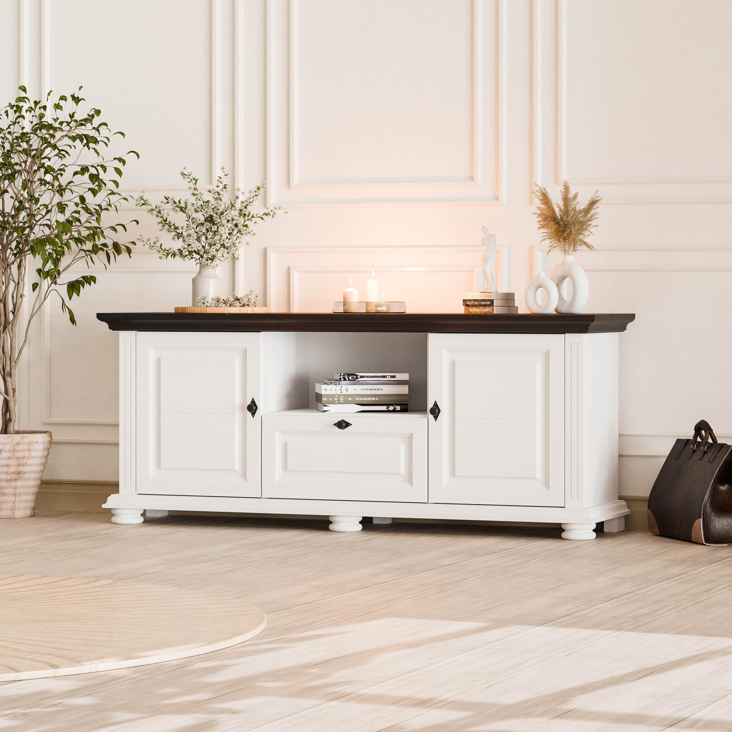 Meuble TV 160 « Skagen » en bois massif, moderne et élégant