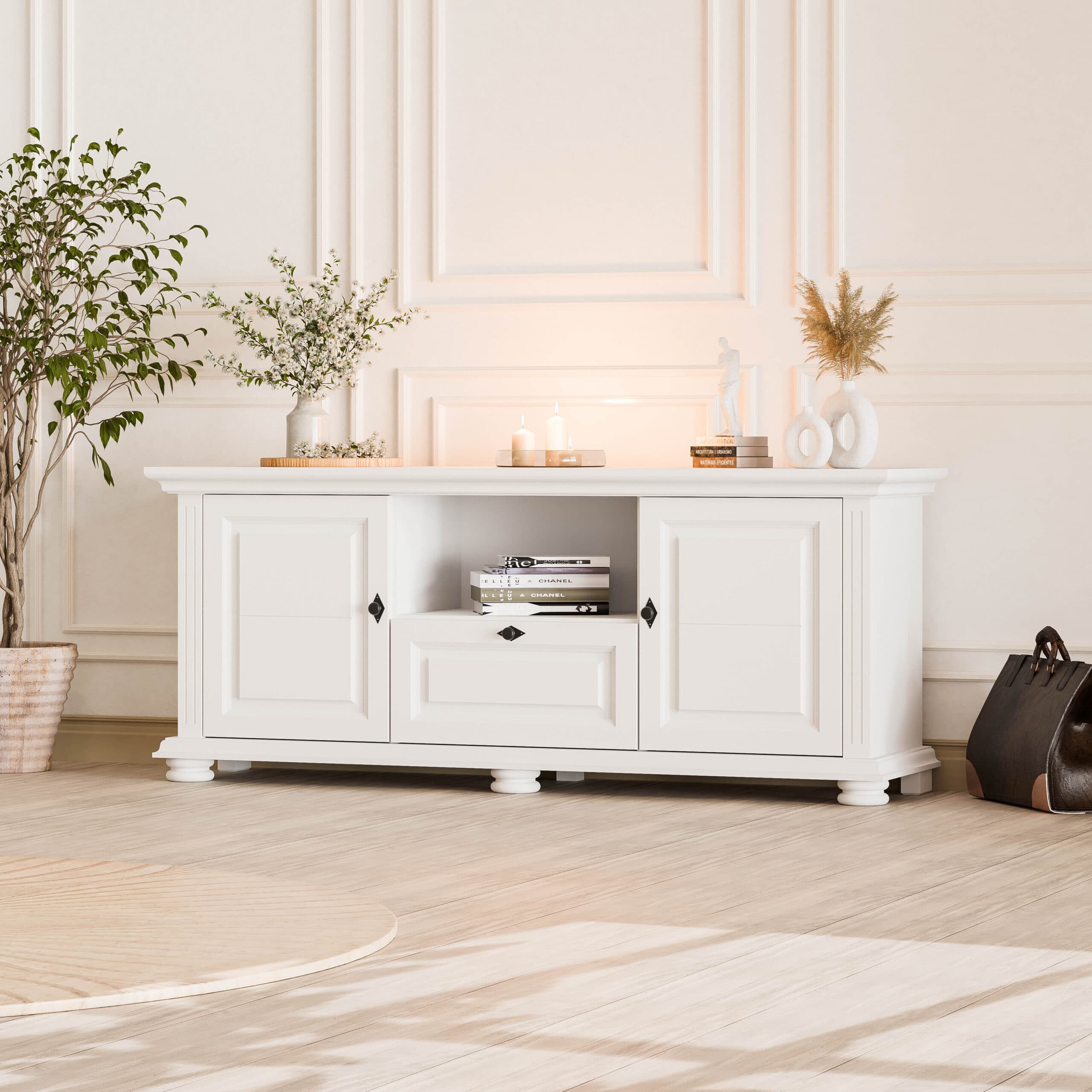 Meuble TV 160 « Skagen » en bois massif, moderne et élégant