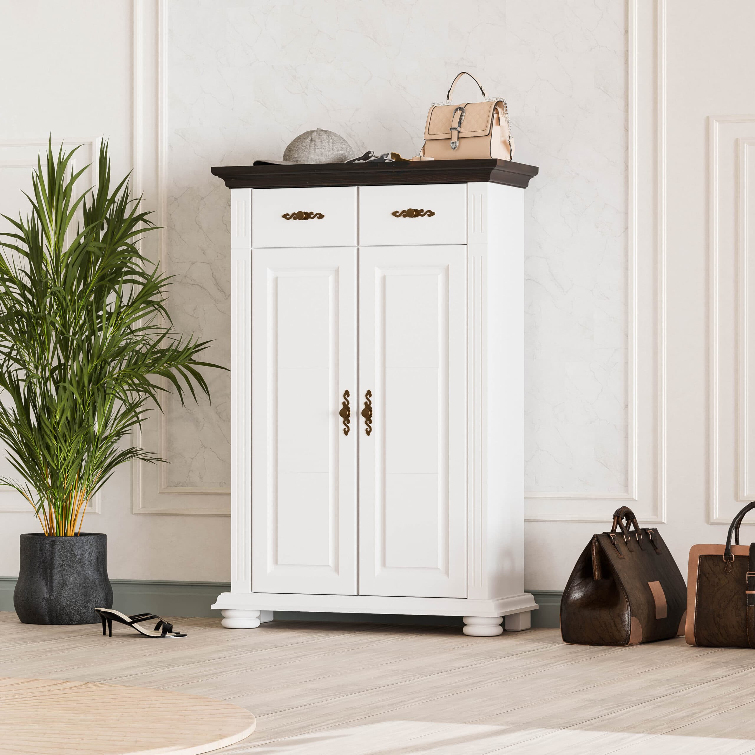 Meuble à chaussures « Skagen » en bois massif pour les petits espaces
