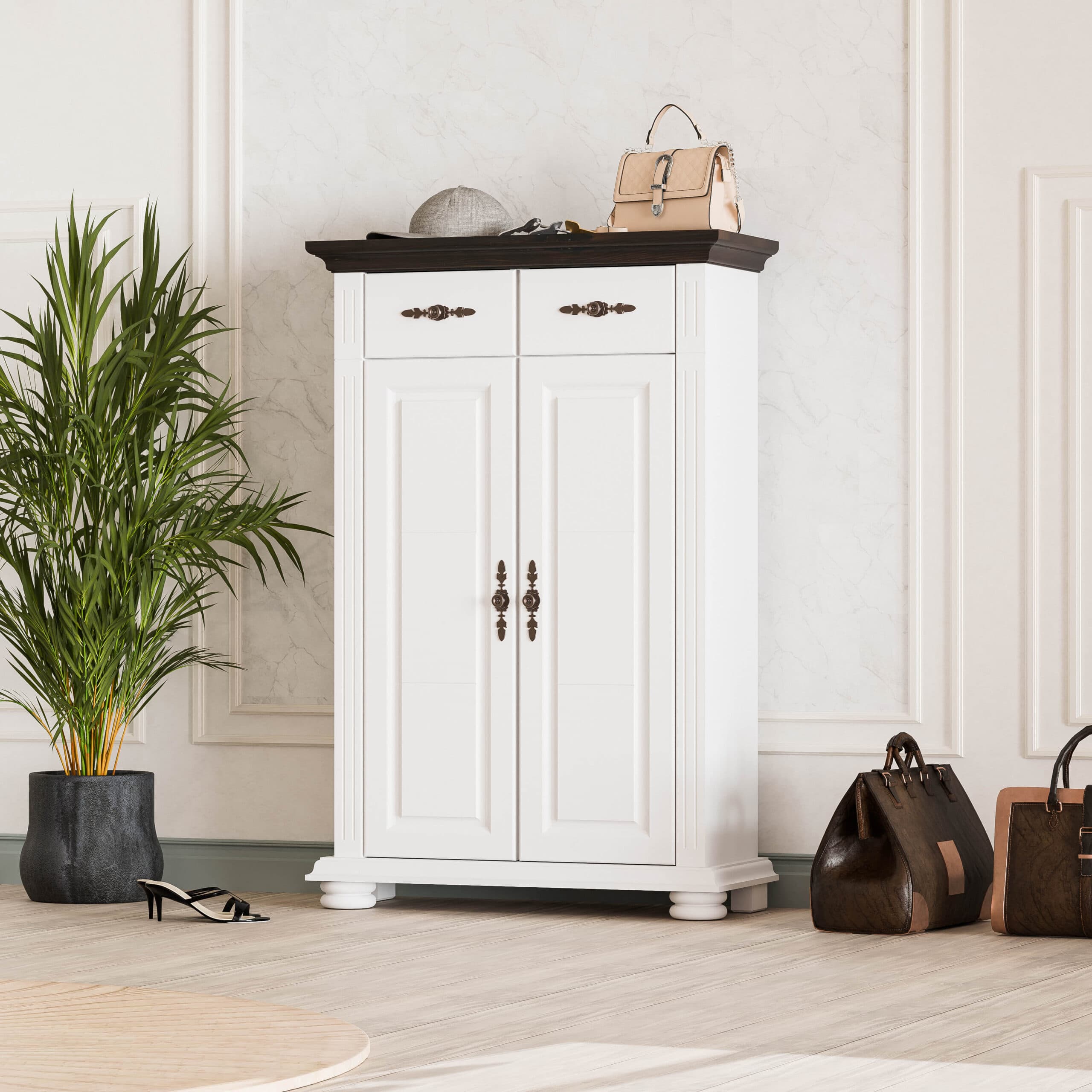 Meuble à chaussures « Skagen » en bois massif pour les petits espaces