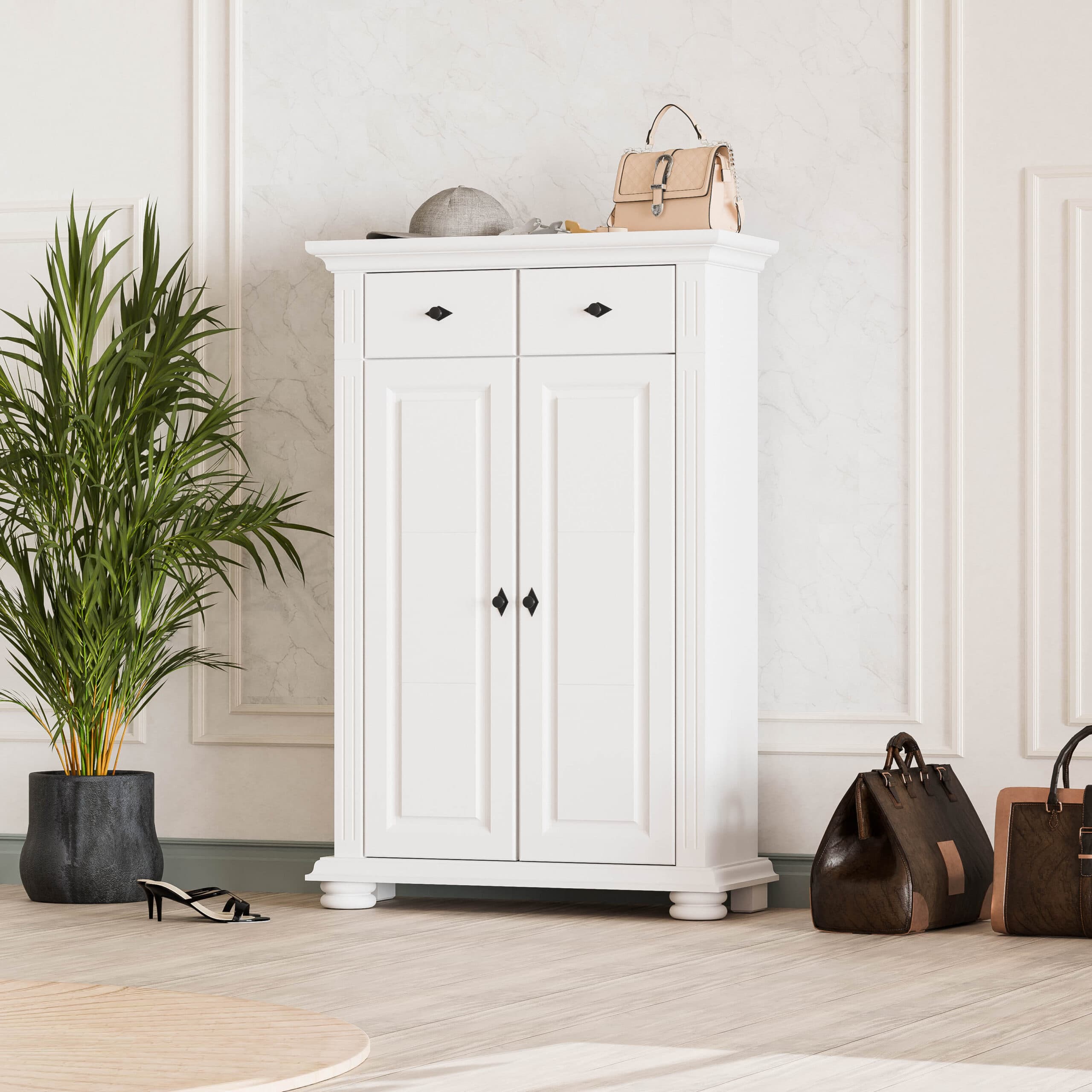 Meuble à chaussures « Skagen » en bois massif pour les petits espaces