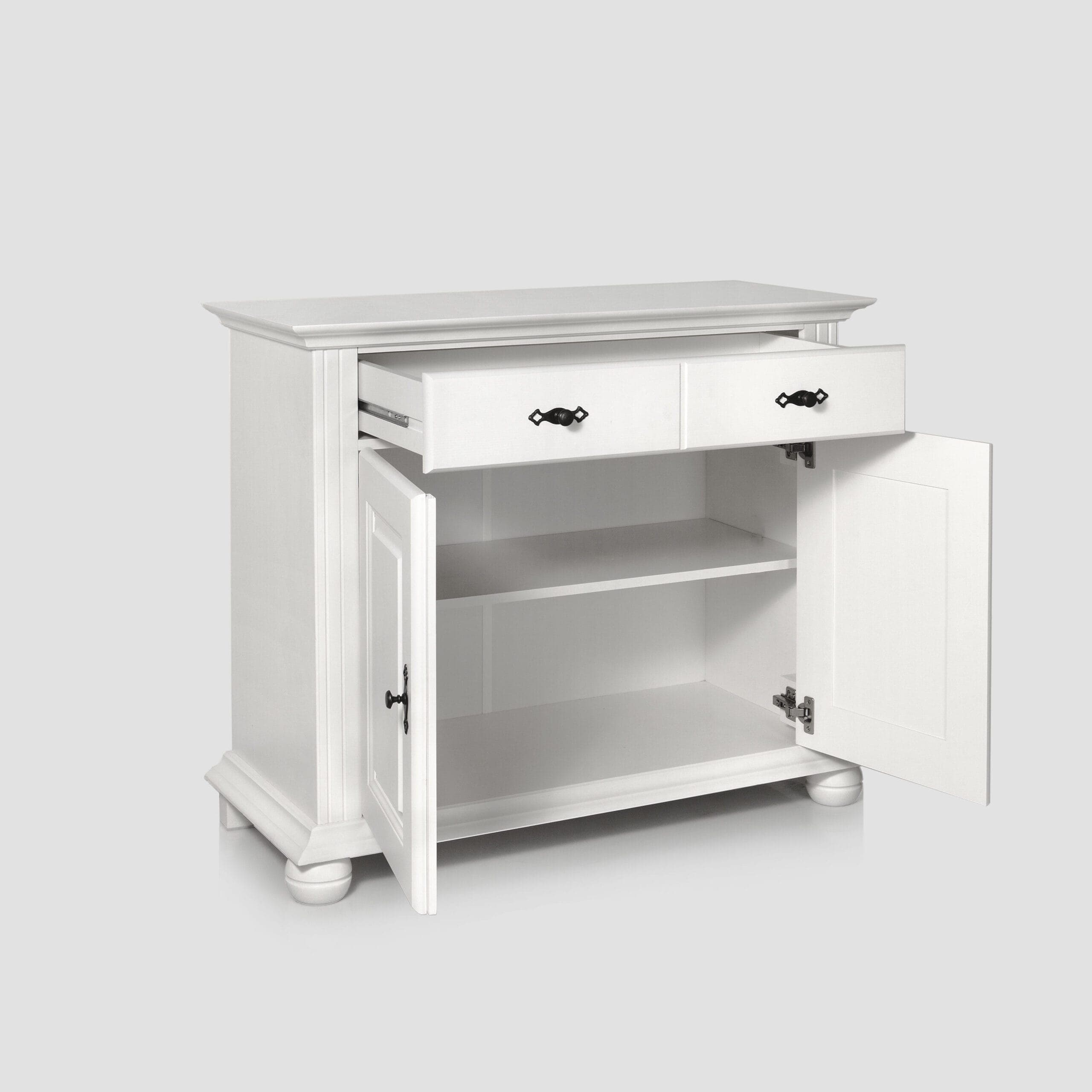 Commode en bois massif Nordby, 2 portes, 1 tiroir