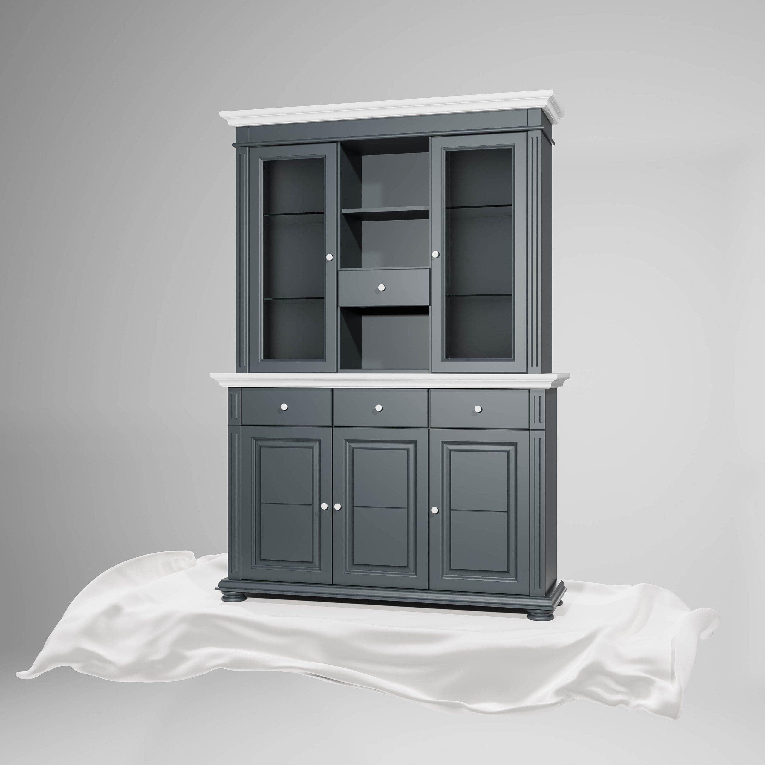 Buffet avec vitrine Skagen en bois massif, anthracite