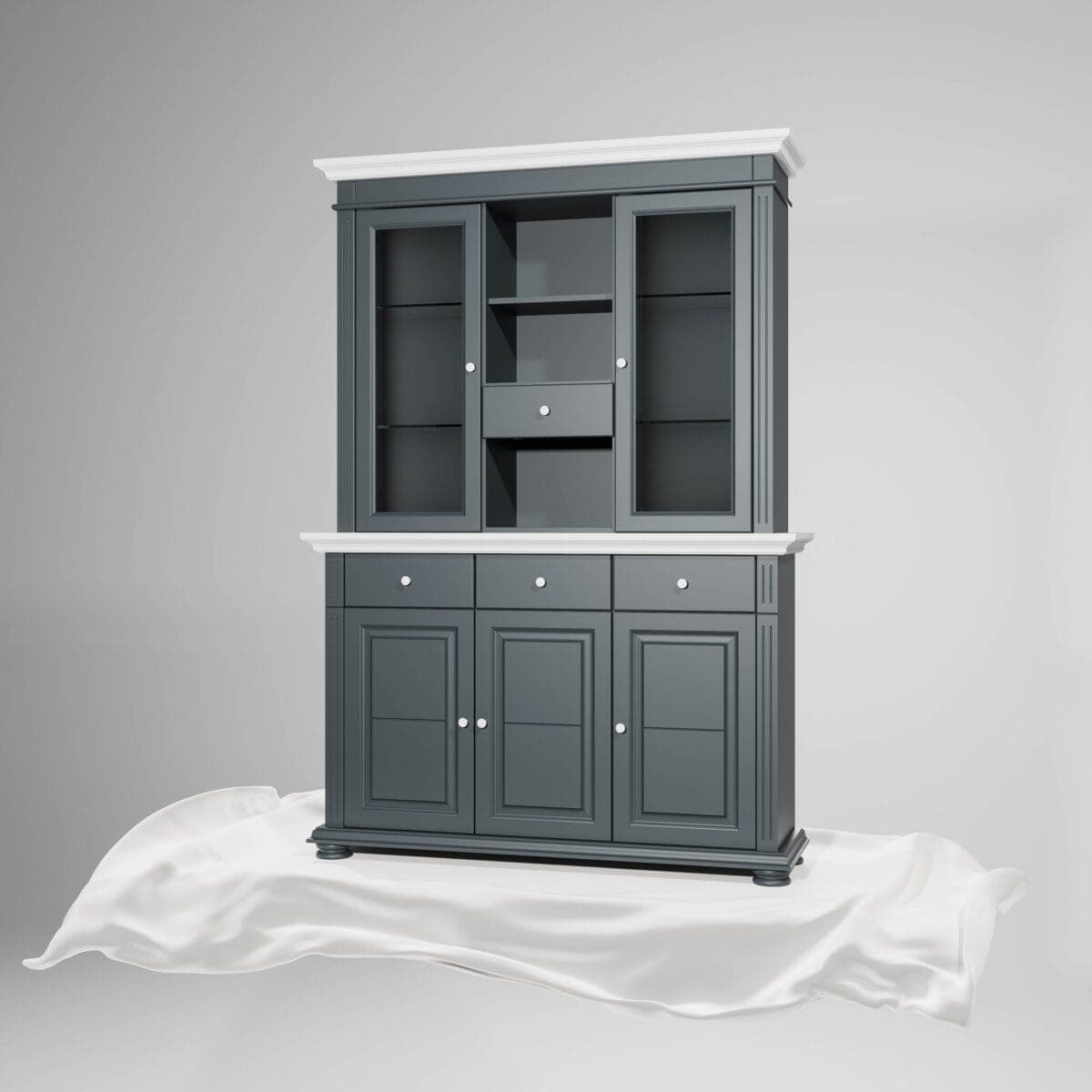 Buffet avec vitrine Skagen en bois massif, anthracite