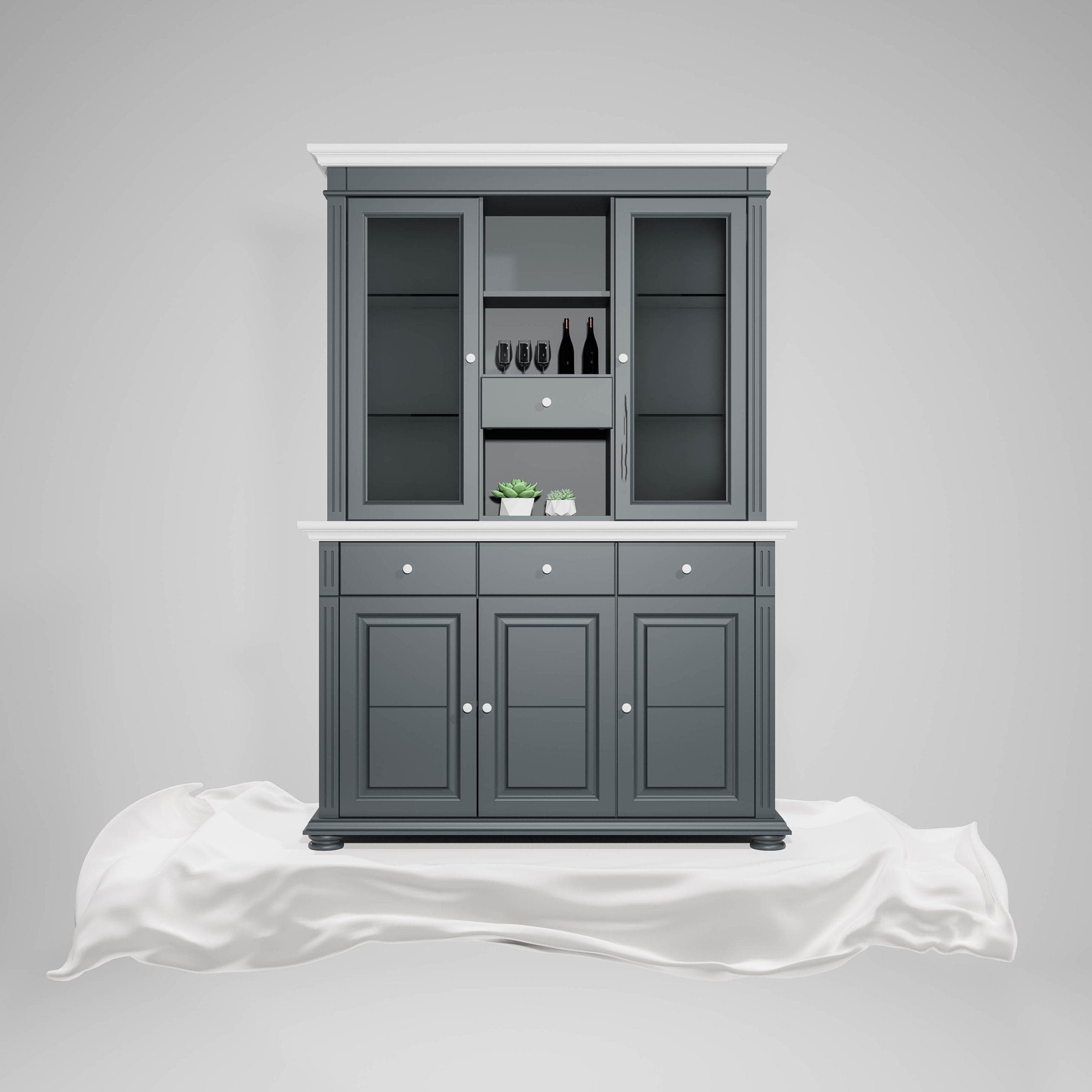 Buffet avec vitrine Skagen en bois massif, anthracite