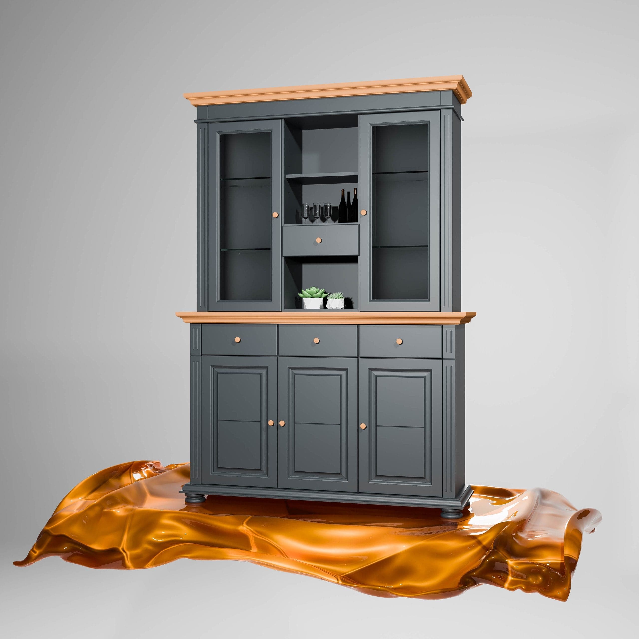 Buffet avec vitrine Skagen en bois massif, anthracite