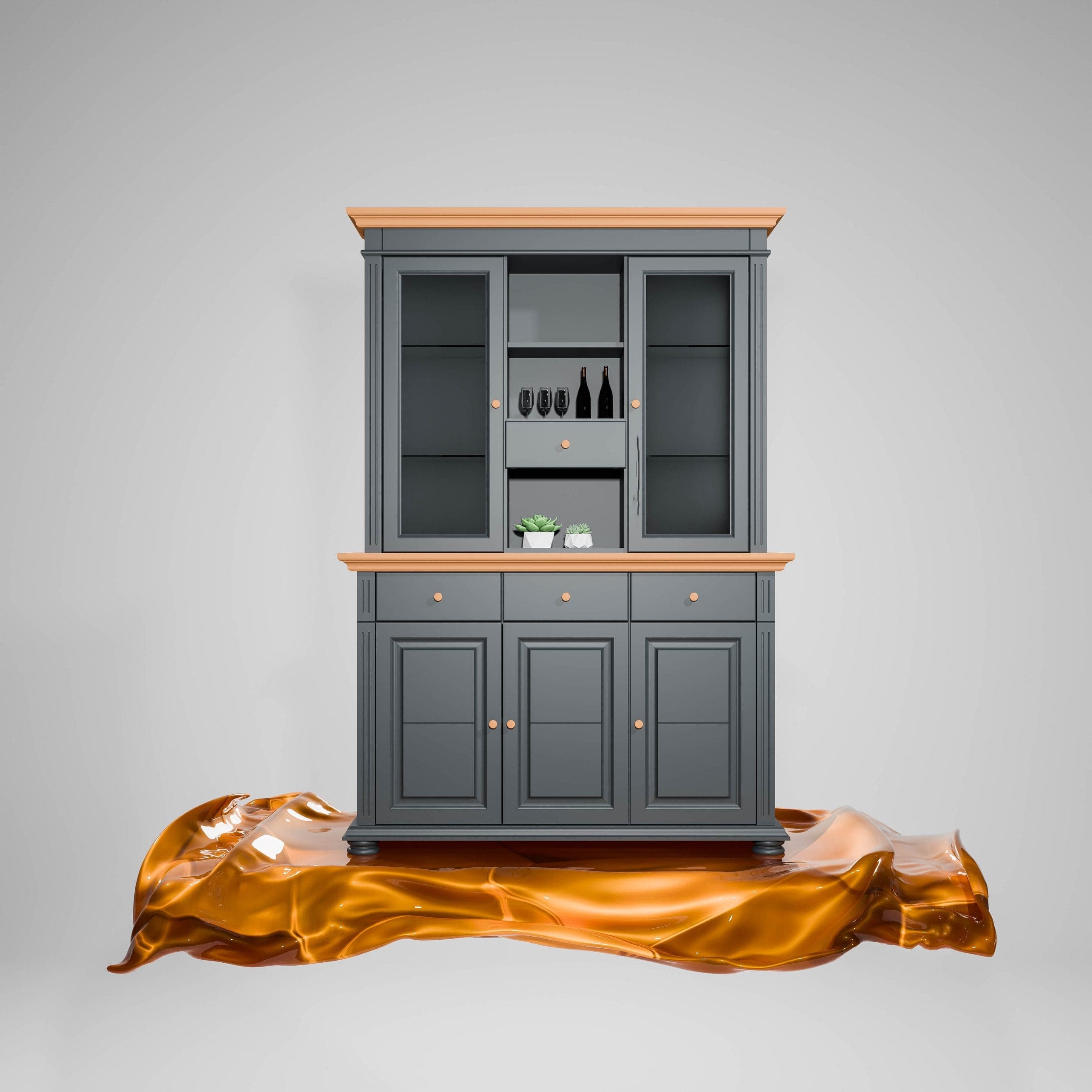 Buffet avec vitrine Skagen en bois massif, anthracite