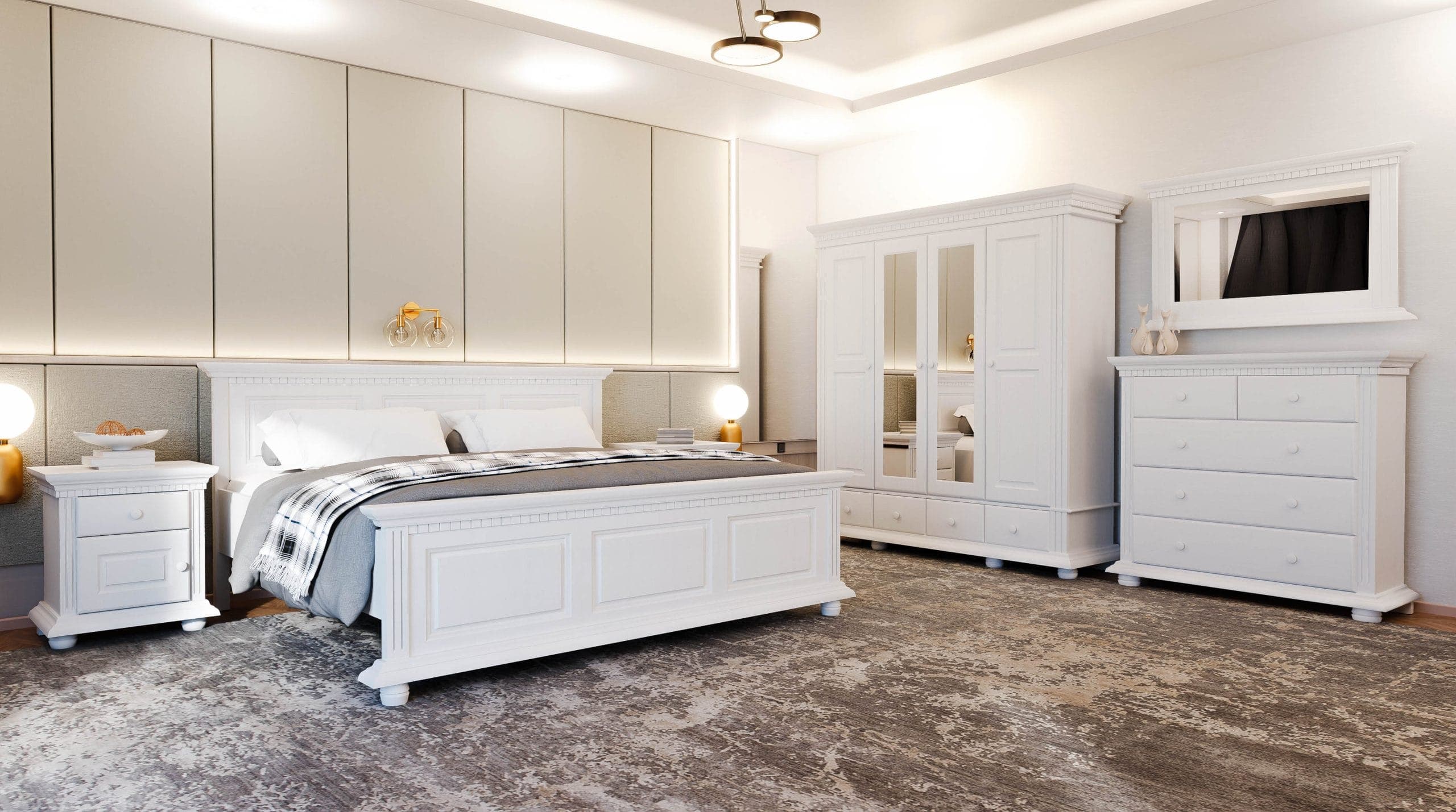 Chambre à coucher « Fjord 2 » en bois massif, avec lit et commode