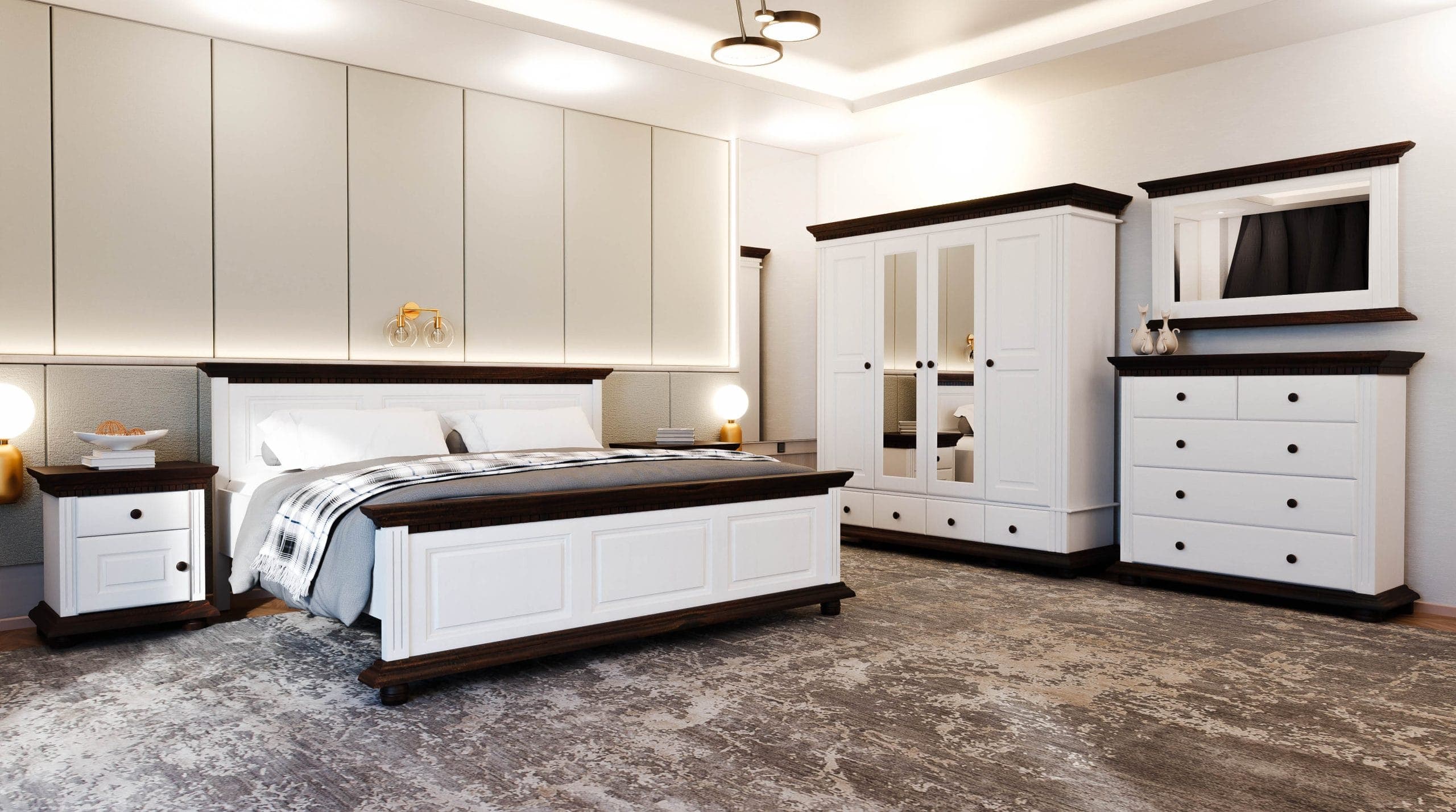 Chambre à coucher « Fjord 2 » en bois massif, avec lit et commode