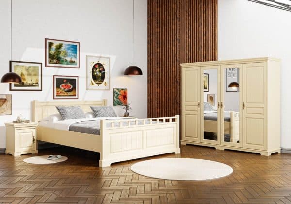 Chambre « Linnea Nisip » en bois massif, lit de 160