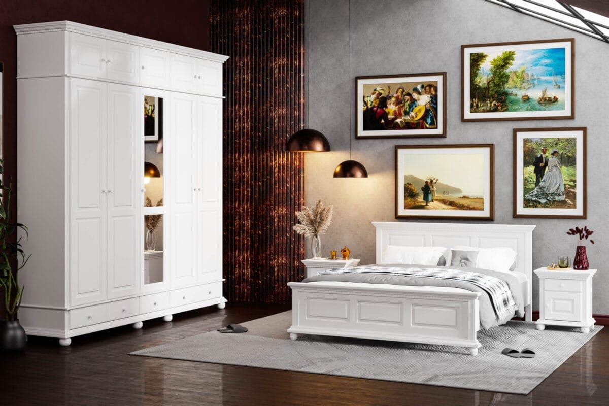 Ensemble de chambre à coucher en bois massif « Fjord 10 » comprenant un lit et une armoire